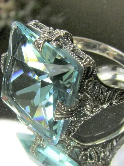 Aquamarine Ring, 12ct Square Gem, Victorian Jewelry #D77