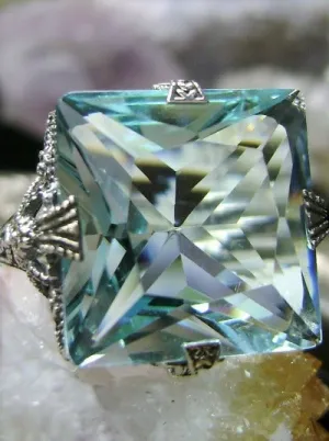 Aquamarine Ring, 12ct Square Gem, Victorian Jewelry #D77