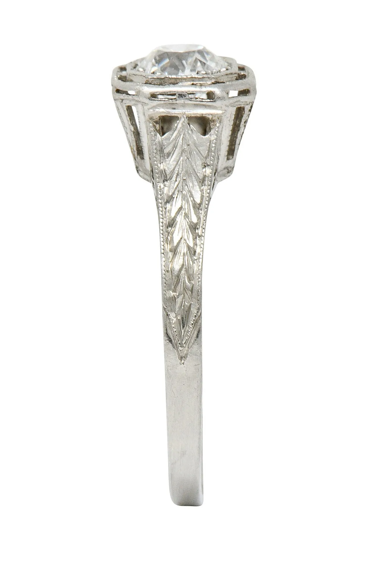 Art Deco 0.38 CTW Diamond Platinum Foliate Engagement Ring