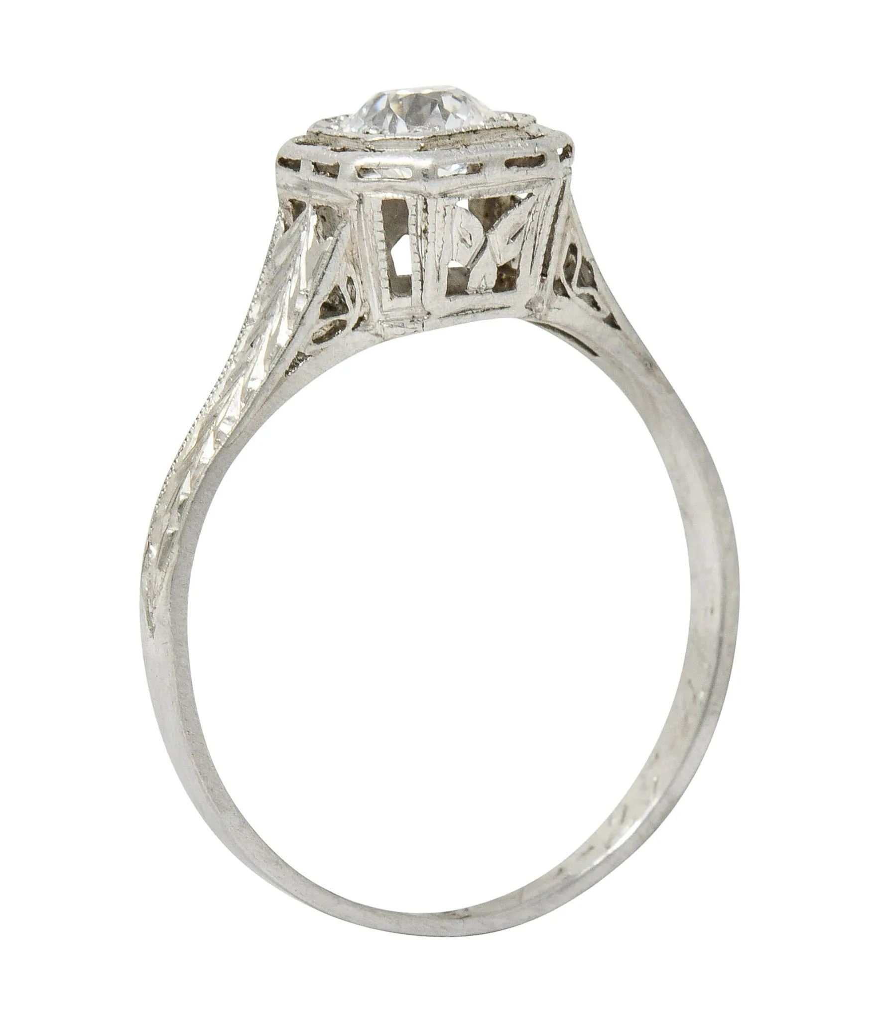 Art Deco 0.38 CTW Diamond Platinum Foliate Engagement Ring