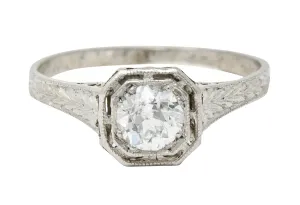 Art Deco 0.38 CTW Diamond Platinum Foliate Engagement Ring
