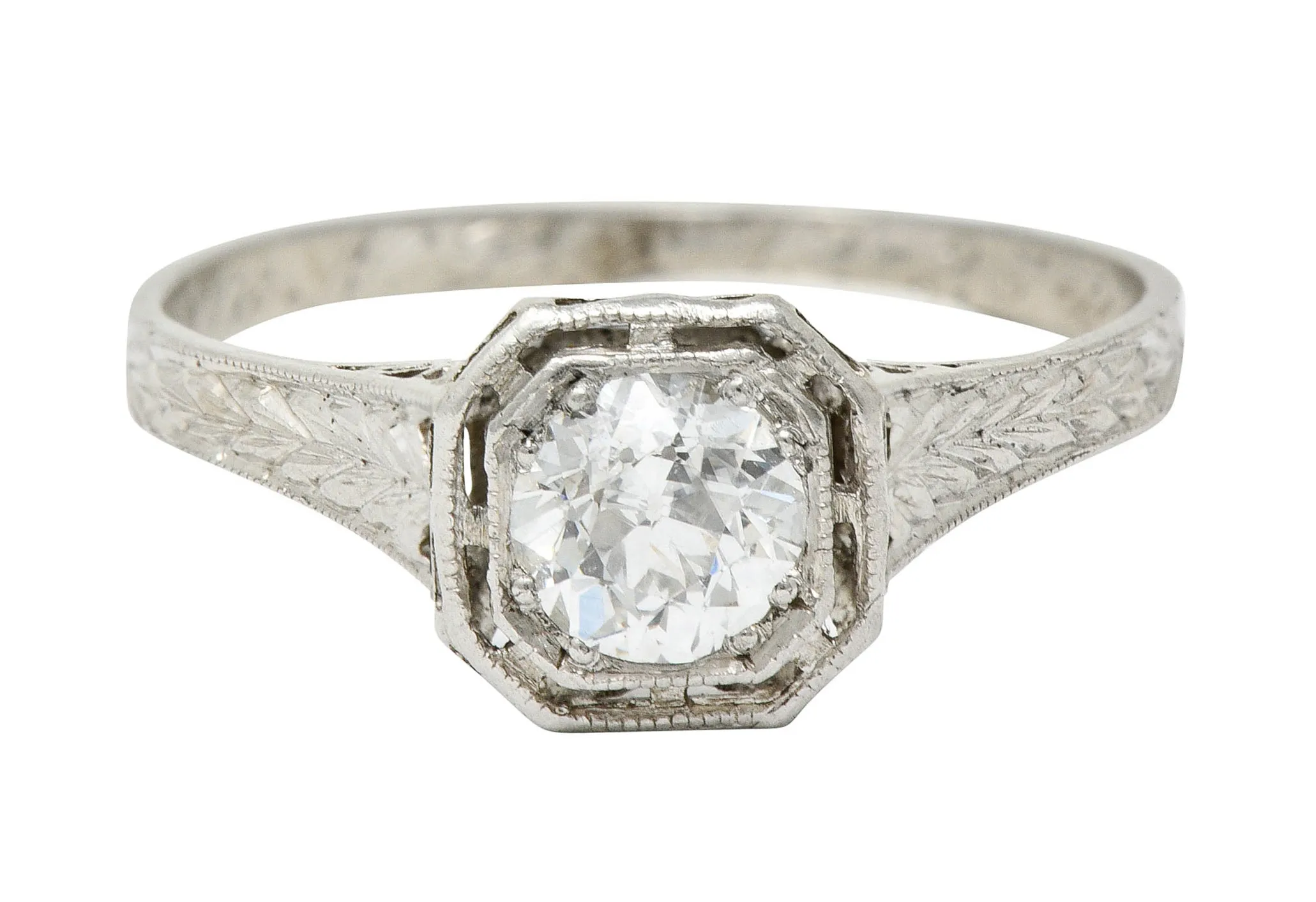 Art Deco 0.38 CTW Diamond Platinum Foliate Engagement Ring