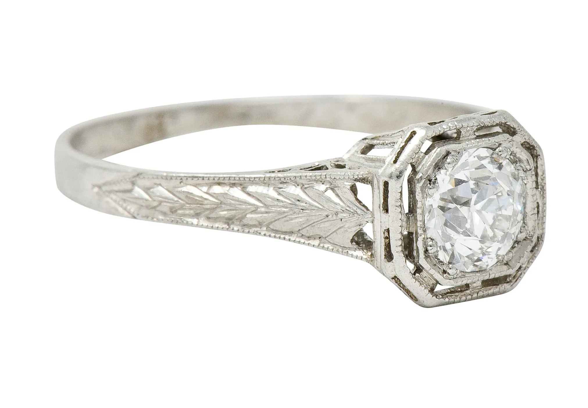 Art Deco 0.38 CTW Diamond Platinum Foliate Engagement Ring