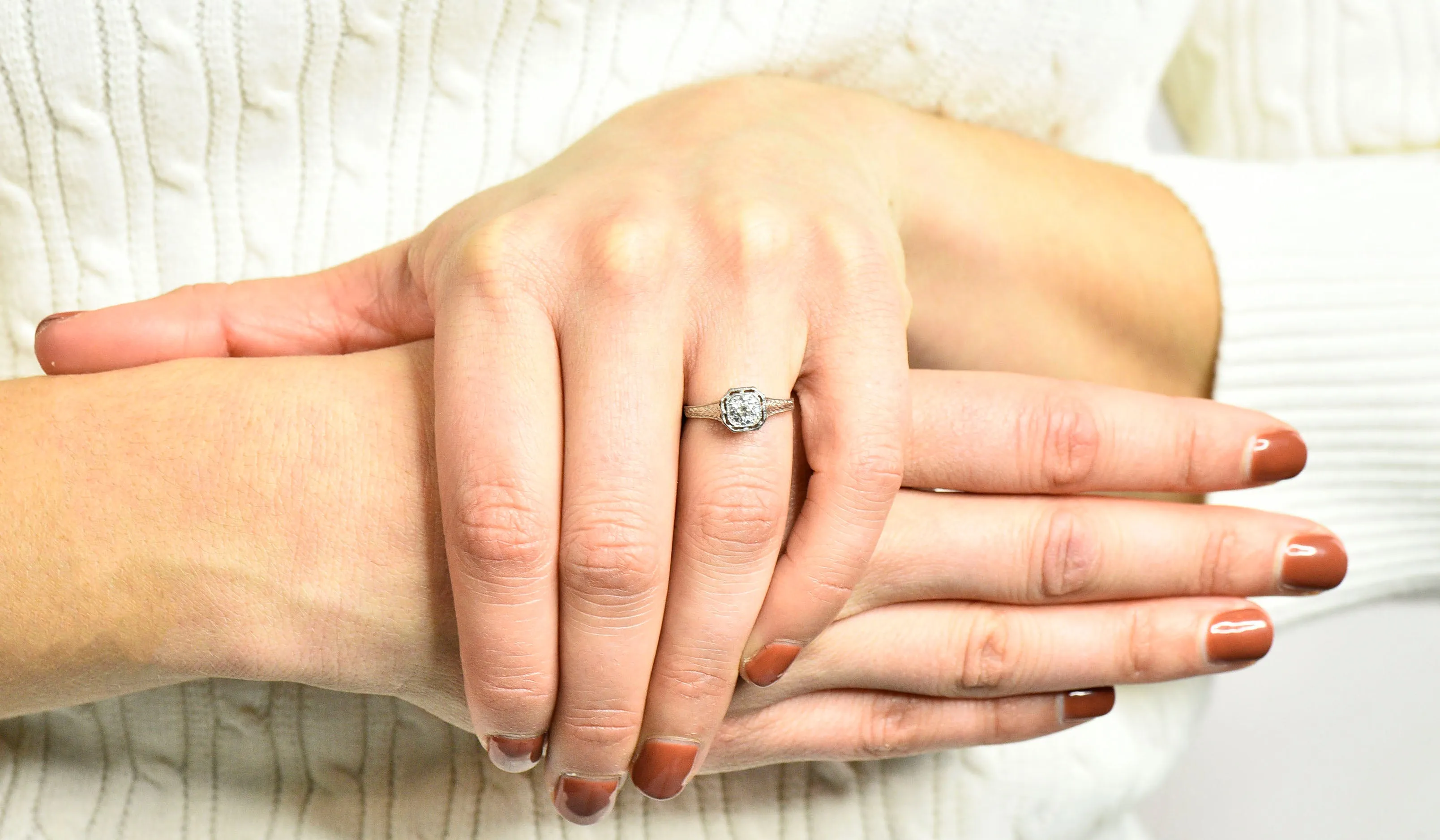 Art Deco 0.38 CTW Diamond Platinum Foliate Engagement Ring