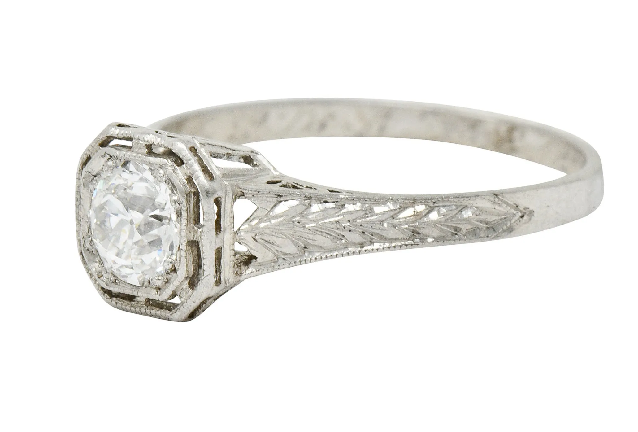 Art Deco 0.38 CTW Diamond Platinum Foliate Engagement Ring