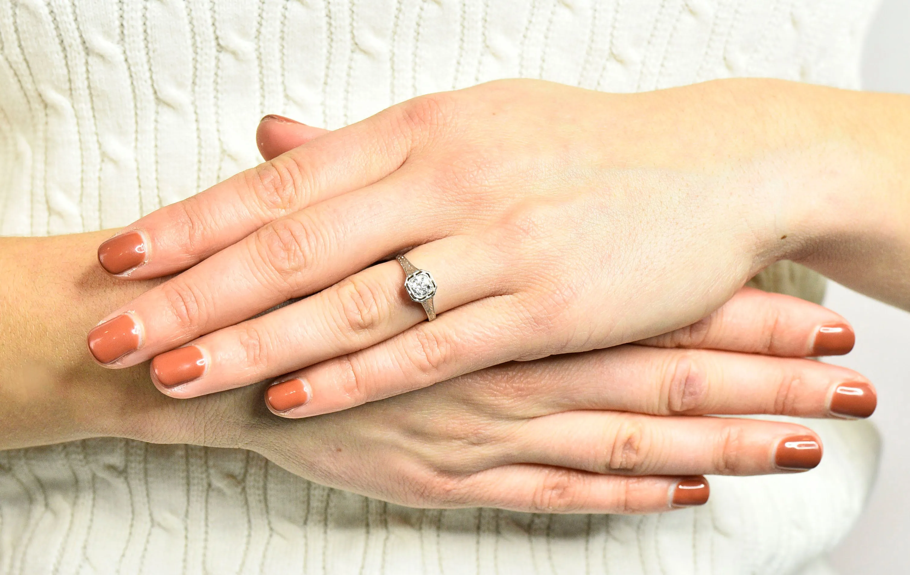 Art Deco 0.38 CTW Diamond Platinum Foliate Engagement Ring