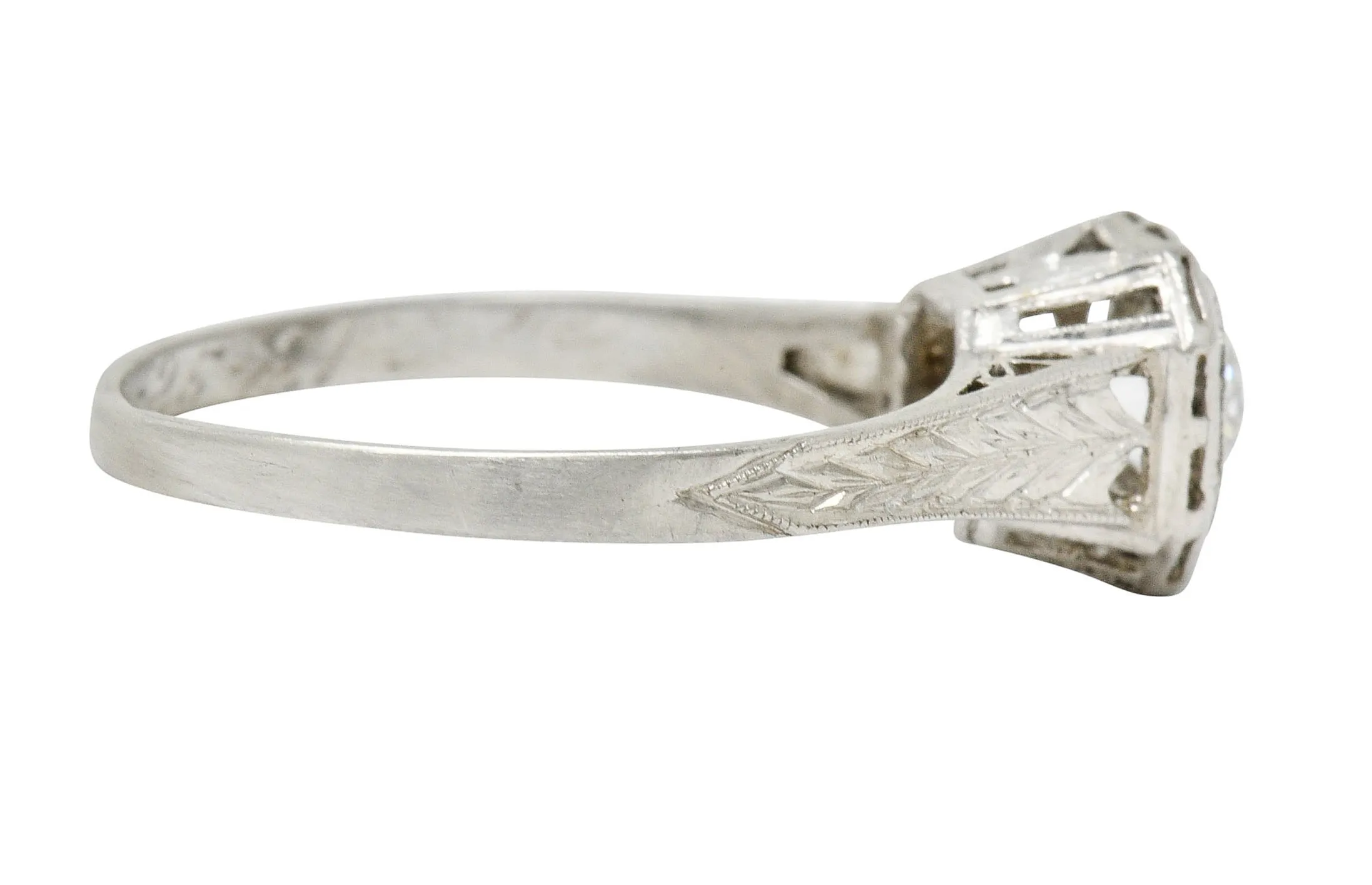 Art Deco 0.38 CTW Diamond Platinum Foliate Engagement Ring