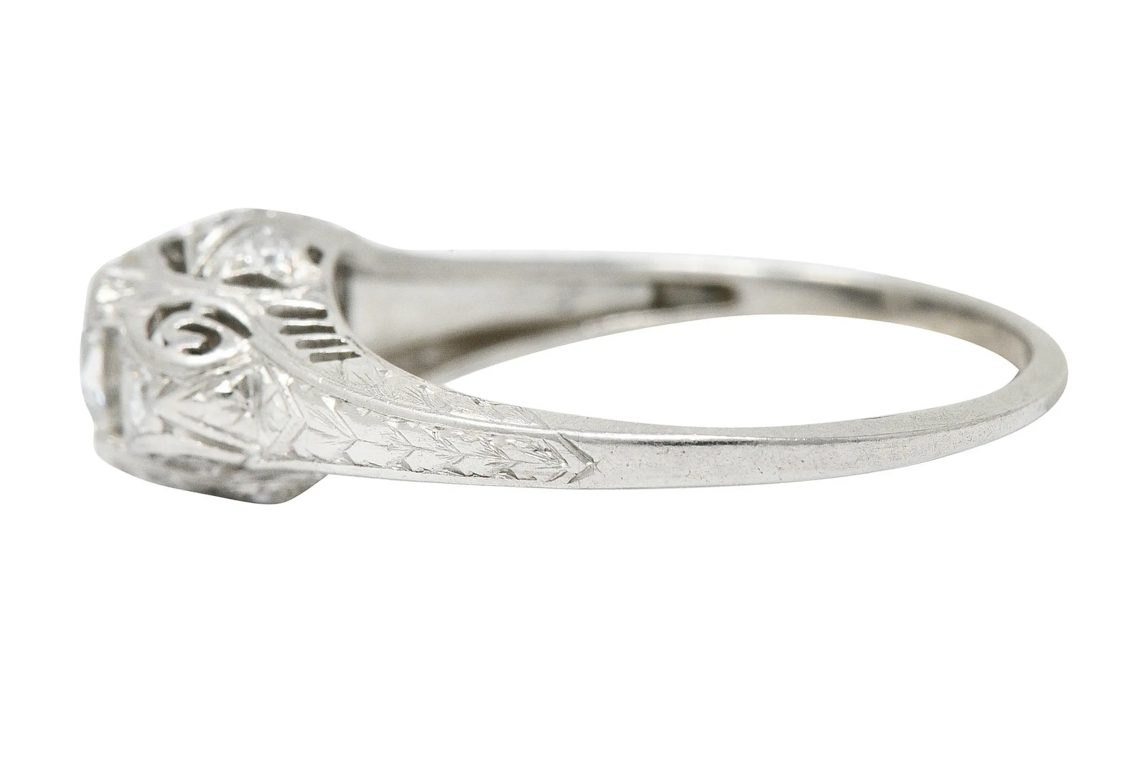 Art Deco 0.83 CTW Diamond Platinum Scrolled Engagement Ring GIA