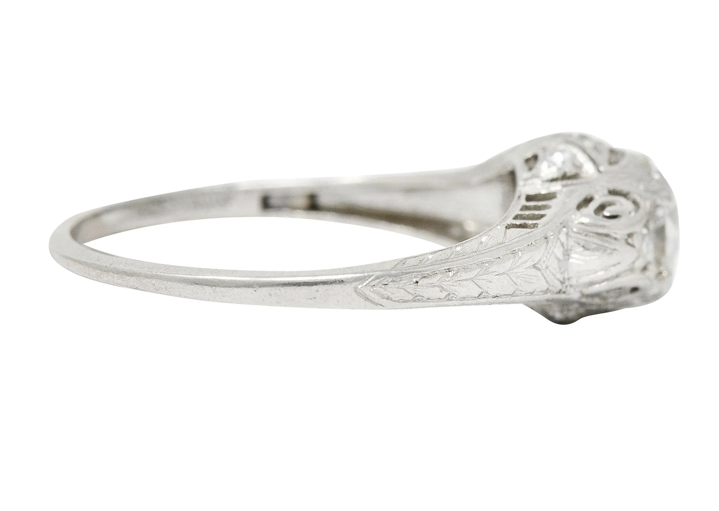 Art Deco 0.83 CTW Diamond Platinum Scrolled Engagement Ring GIA