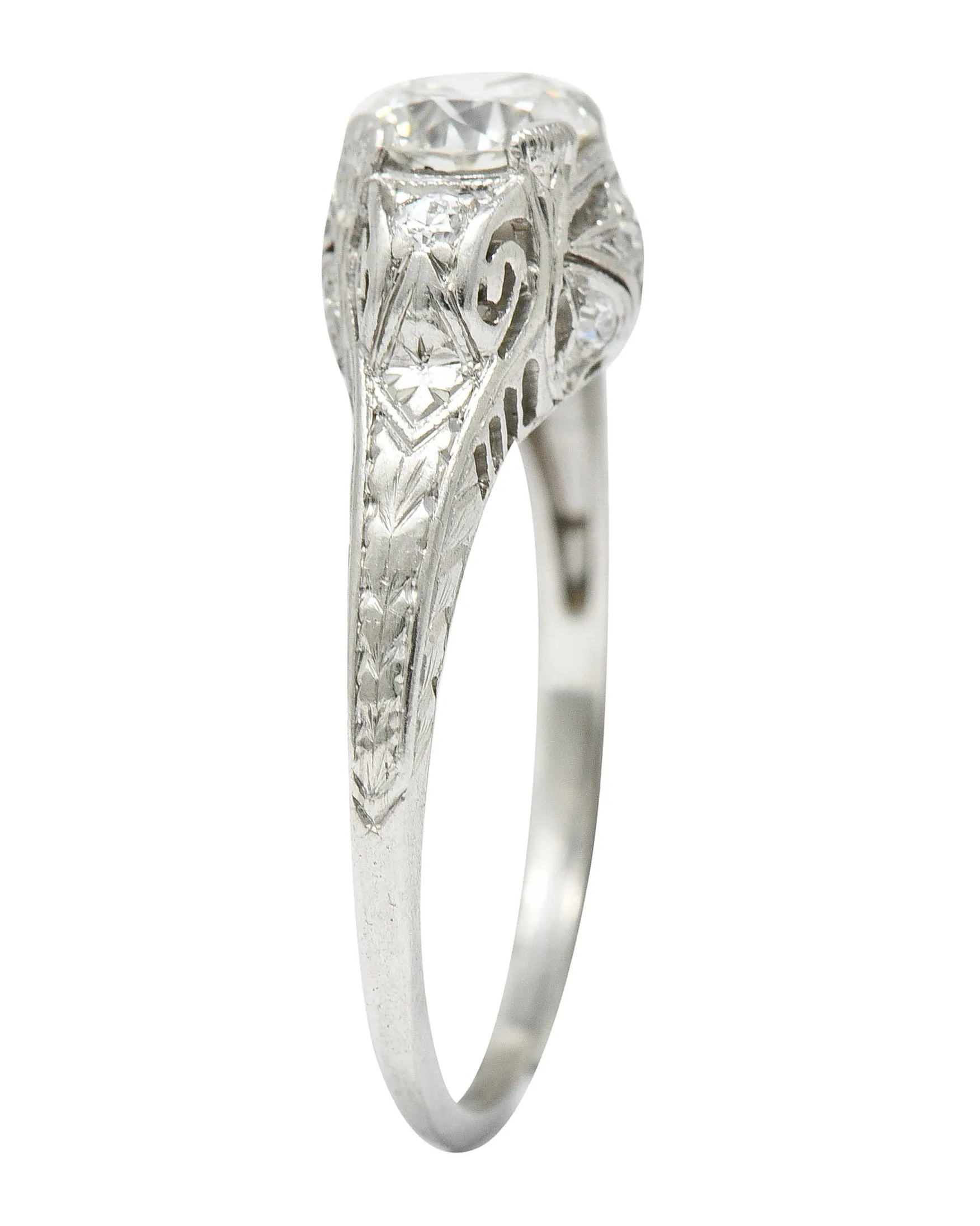 Art Deco 0.83 CTW Diamond Platinum Scrolled Engagement Ring GIA