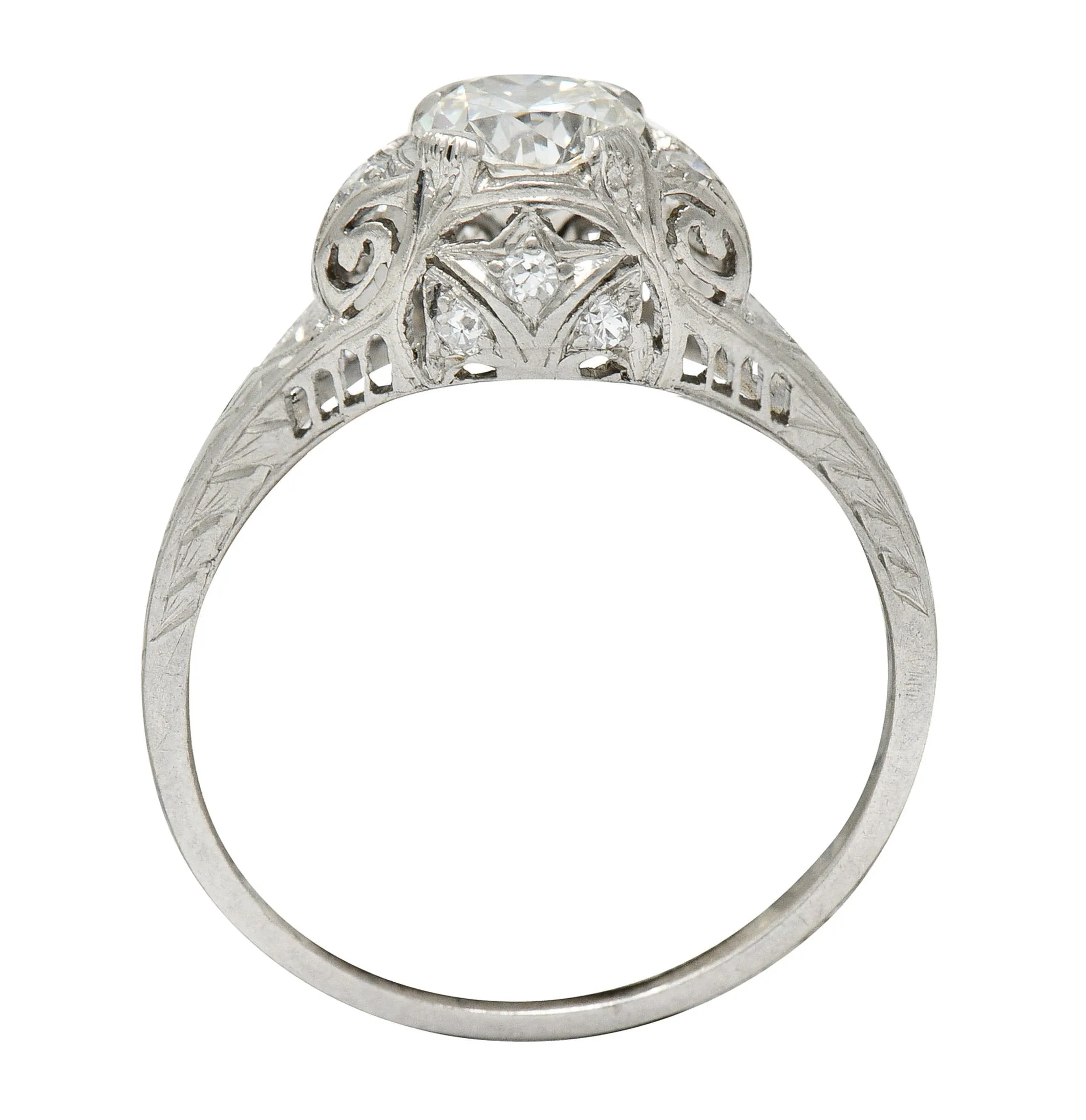 Art Deco 0.83 CTW Diamond Platinum Scrolled Engagement Ring GIA