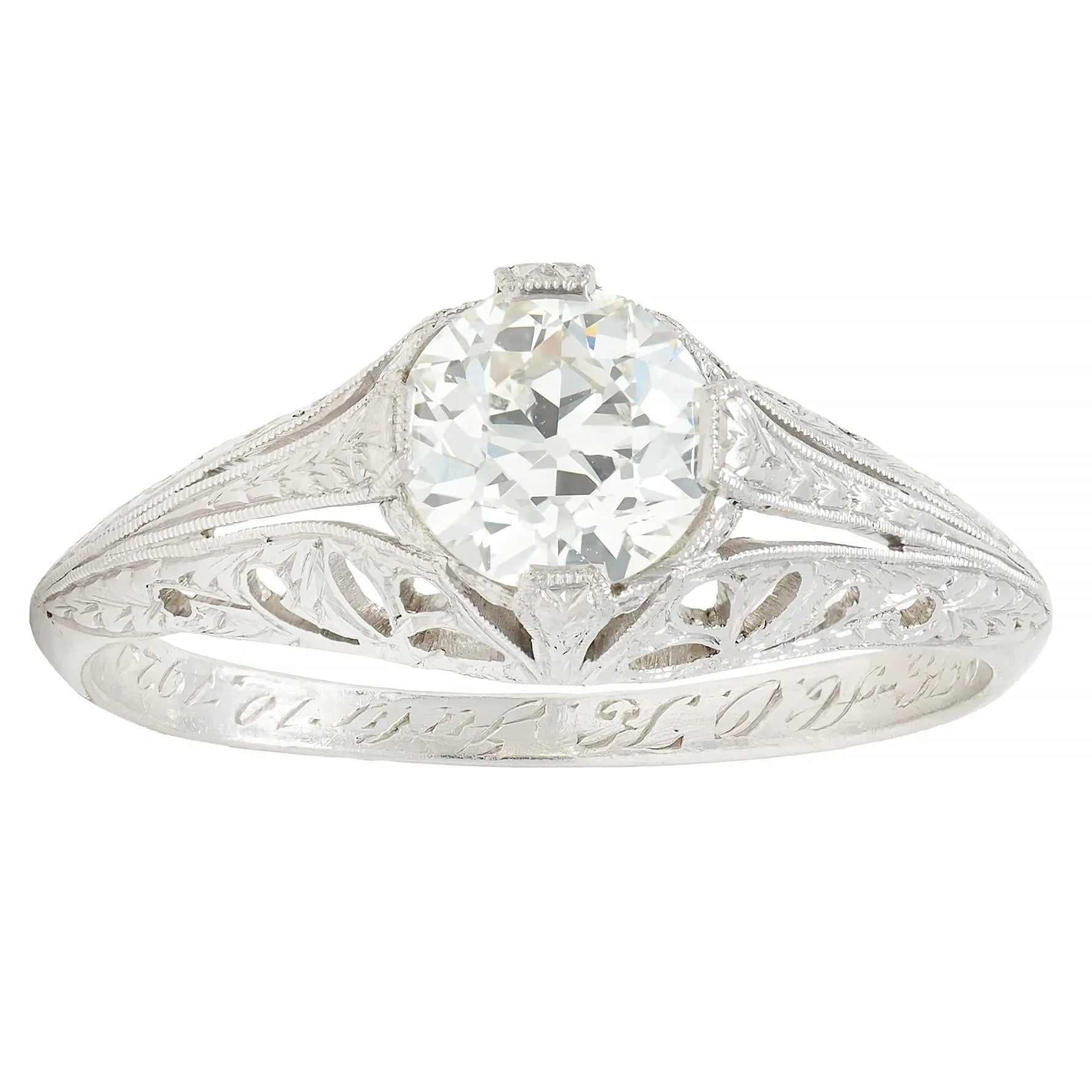 Art Deco 1.02 CTW Diamond Platinum Antique Foliate Solitaire Engagement Ring GIA