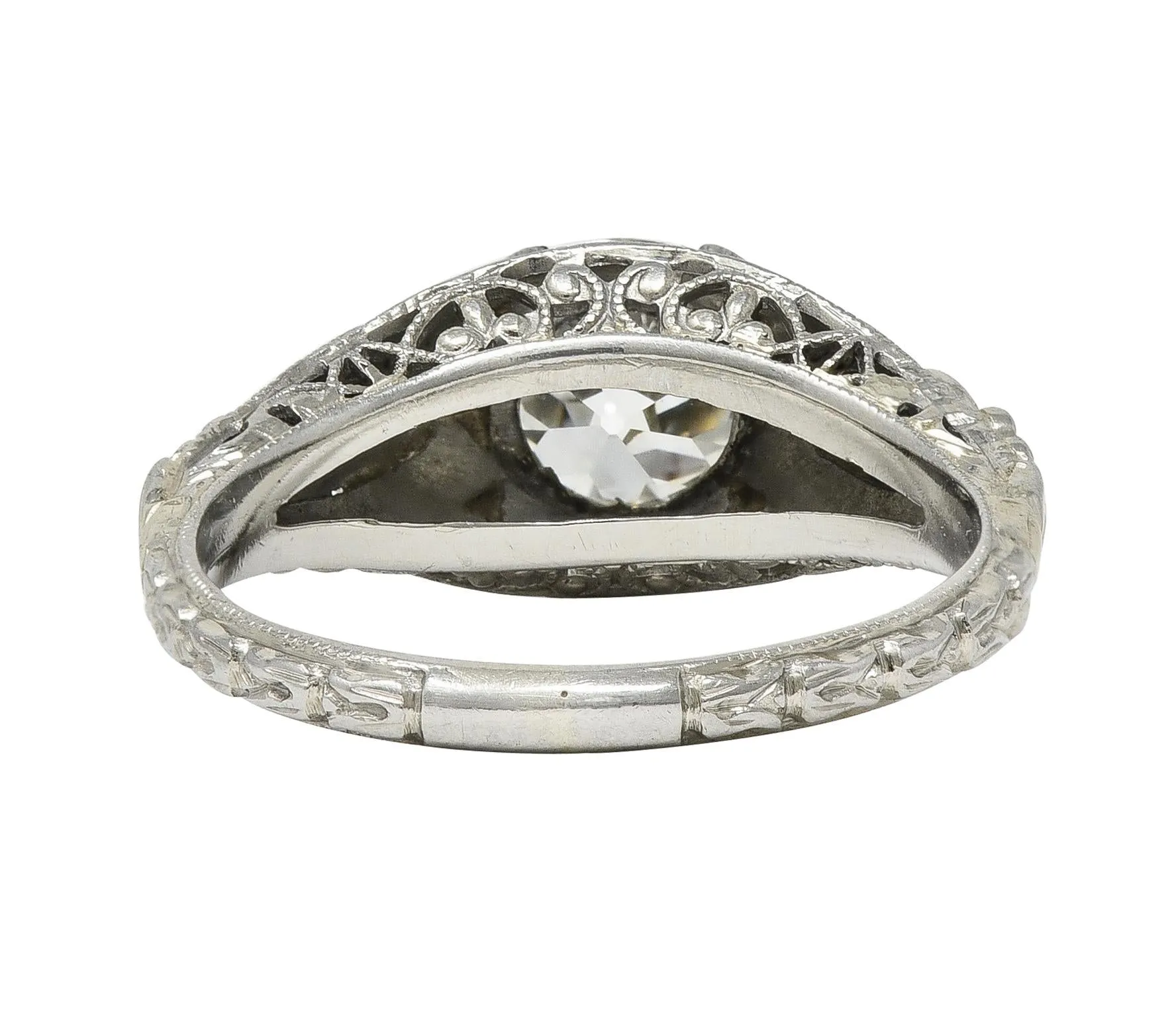 Art Deco 1.18 CTW Old European Cut Diamond 18 Karat White Gold Blossom Engagement Ring GIA