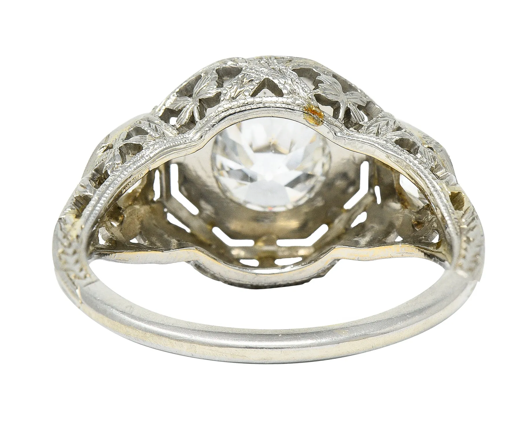 Art Deco 1.41 CTW Diamond 18 Karat White Gold Floral Vintage Engagement Ring GIA