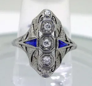 Art Deco 18K Diamond & Sapphire Ring