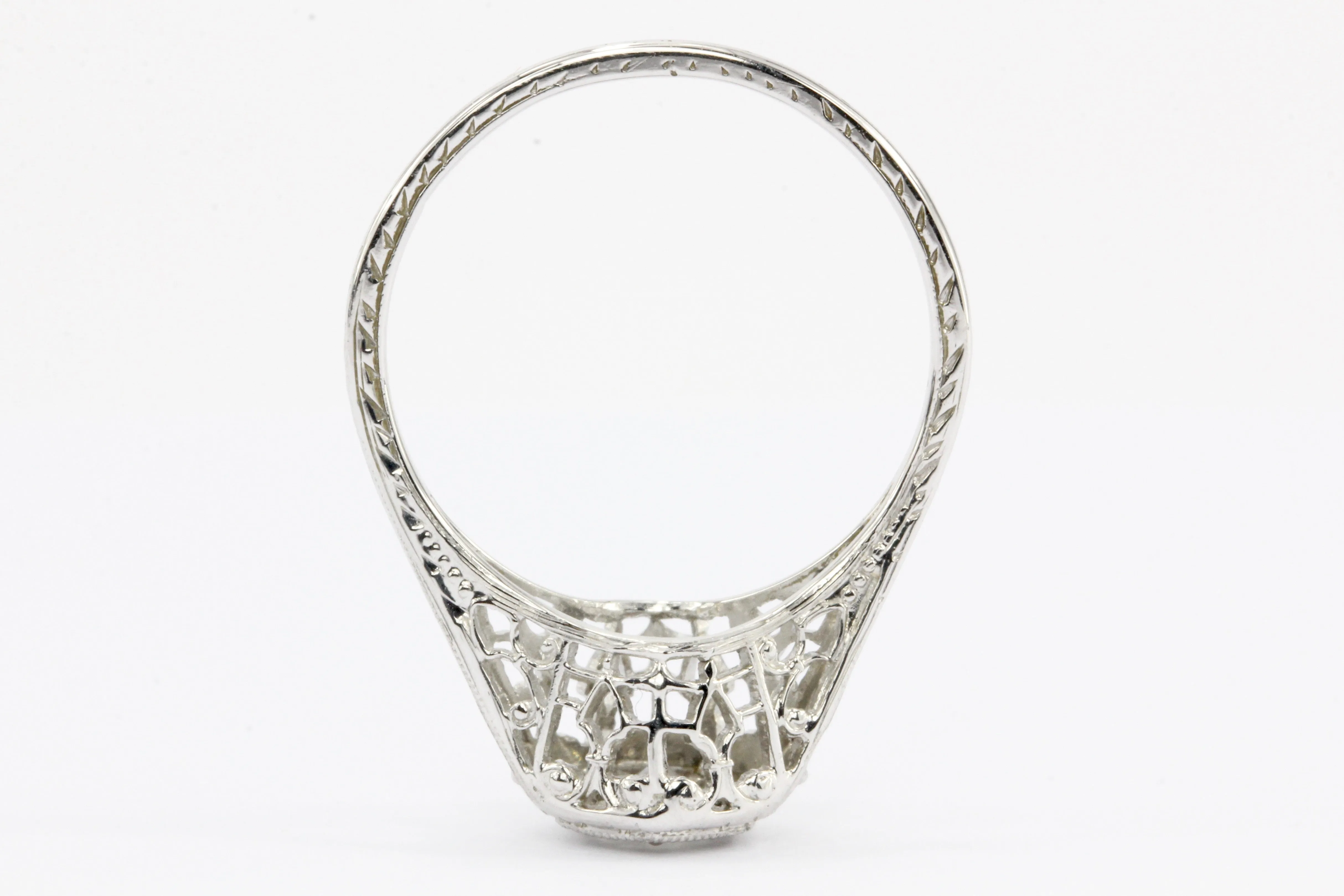 Art Deco 18K White Gold Belais Old European Cut Diamond Engagement Ring 1920's