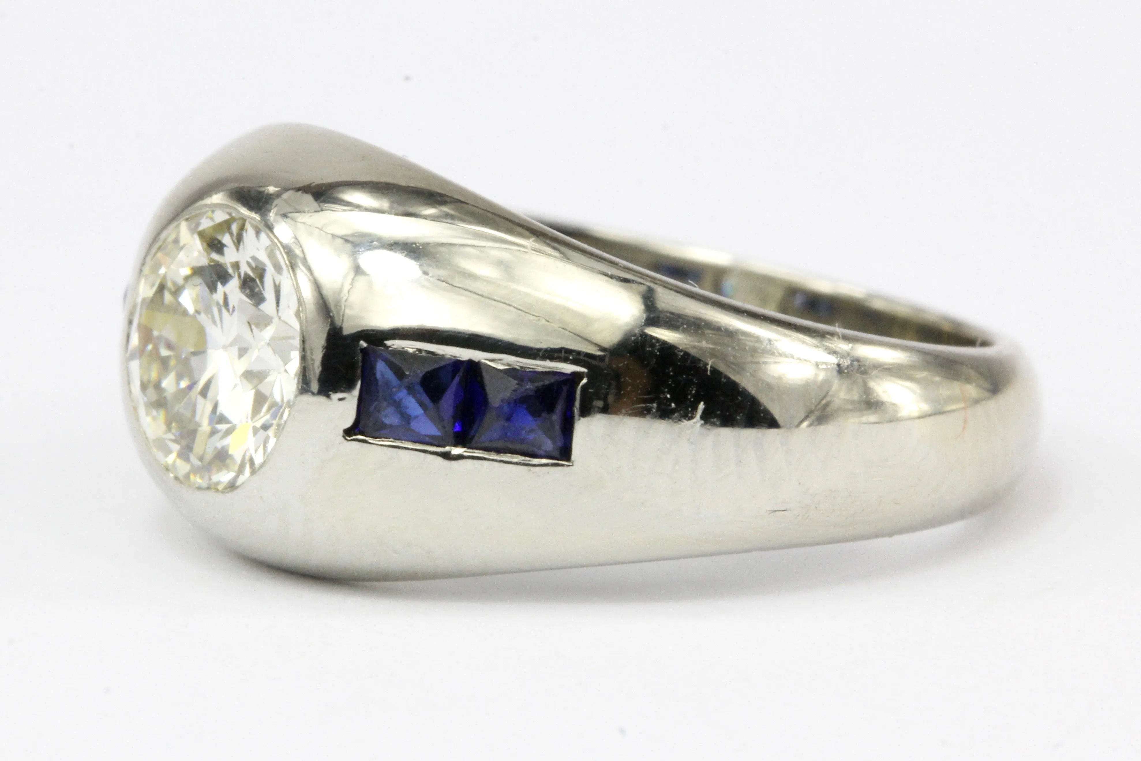 Art Deco 20K White Gold 1 CT Diamond & French Cut Gypsy Ring Size 6.25