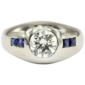 Art Deco 20K White Gold 1 CT Diamond & French Cut Gypsy Ring Size 6.25