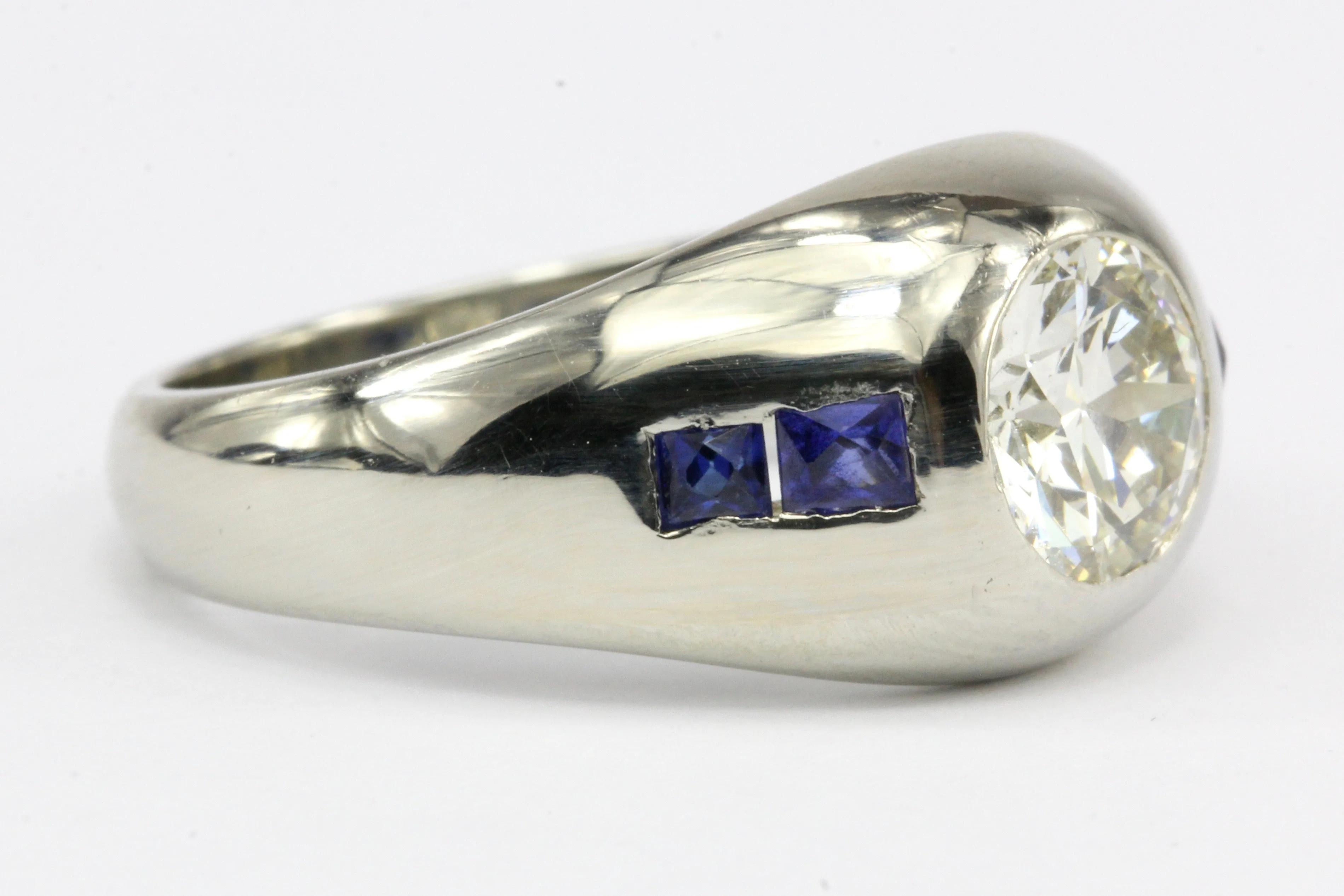 Art Deco 20K White Gold 1 CT Diamond & French Cut Gypsy Ring Size 6.25
