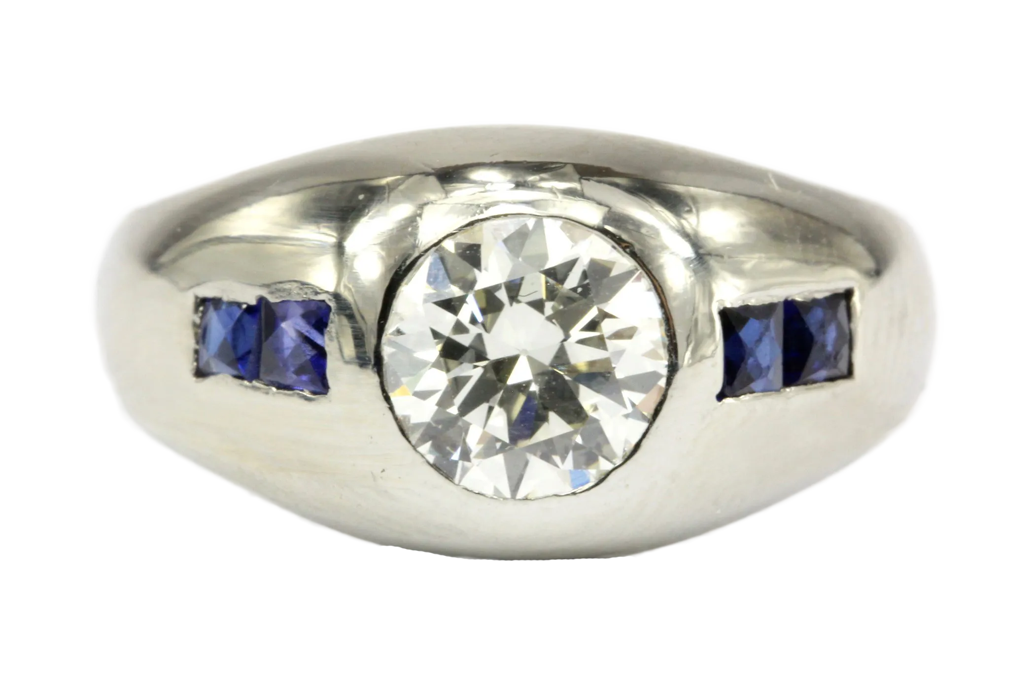 Art Deco 20K White Gold 1 CT Diamond & French Cut Gypsy Ring Size 6.25