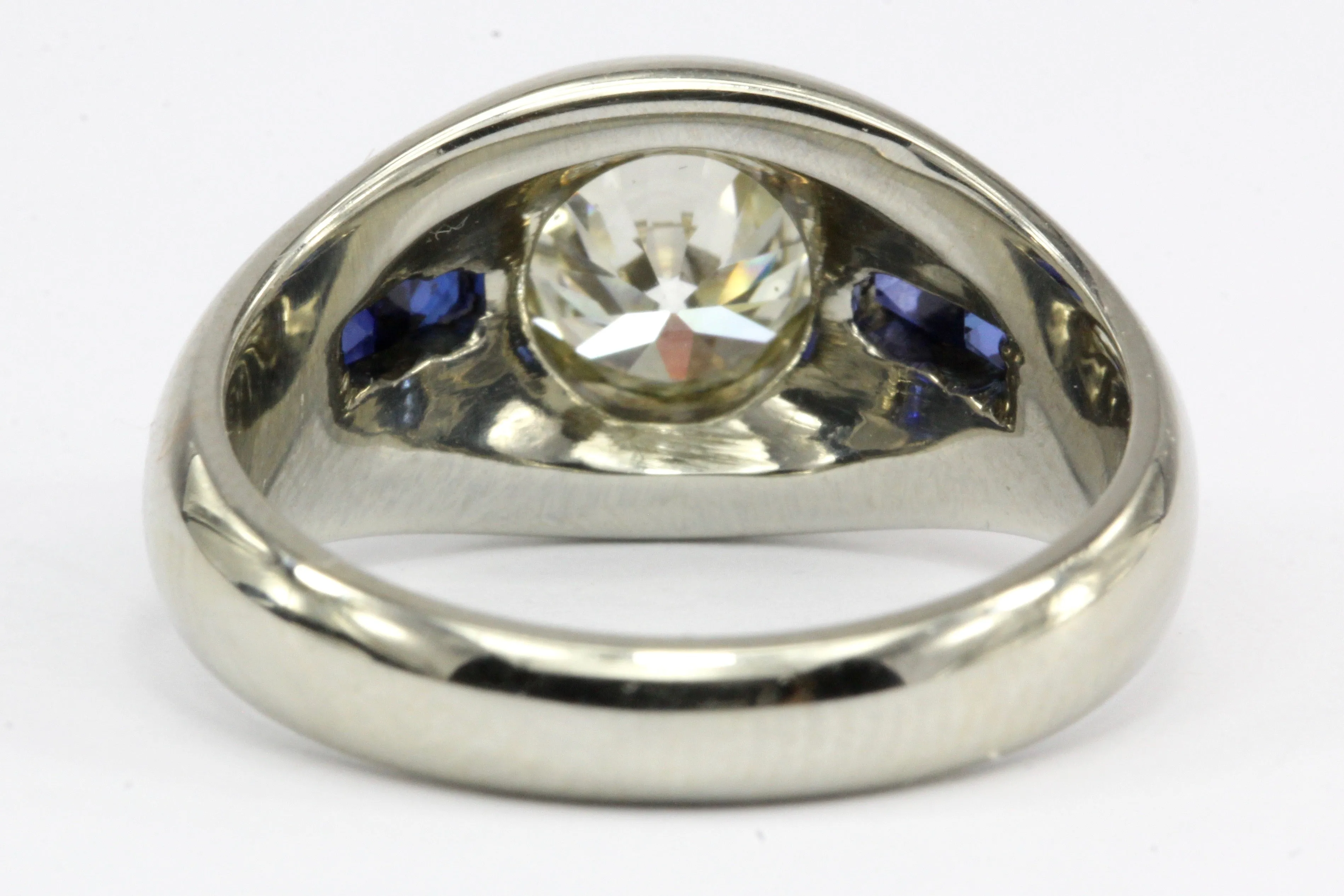 Art Deco 20K White Gold 1 CT Diamond & French Cut Gypsy Ring Size 6.25