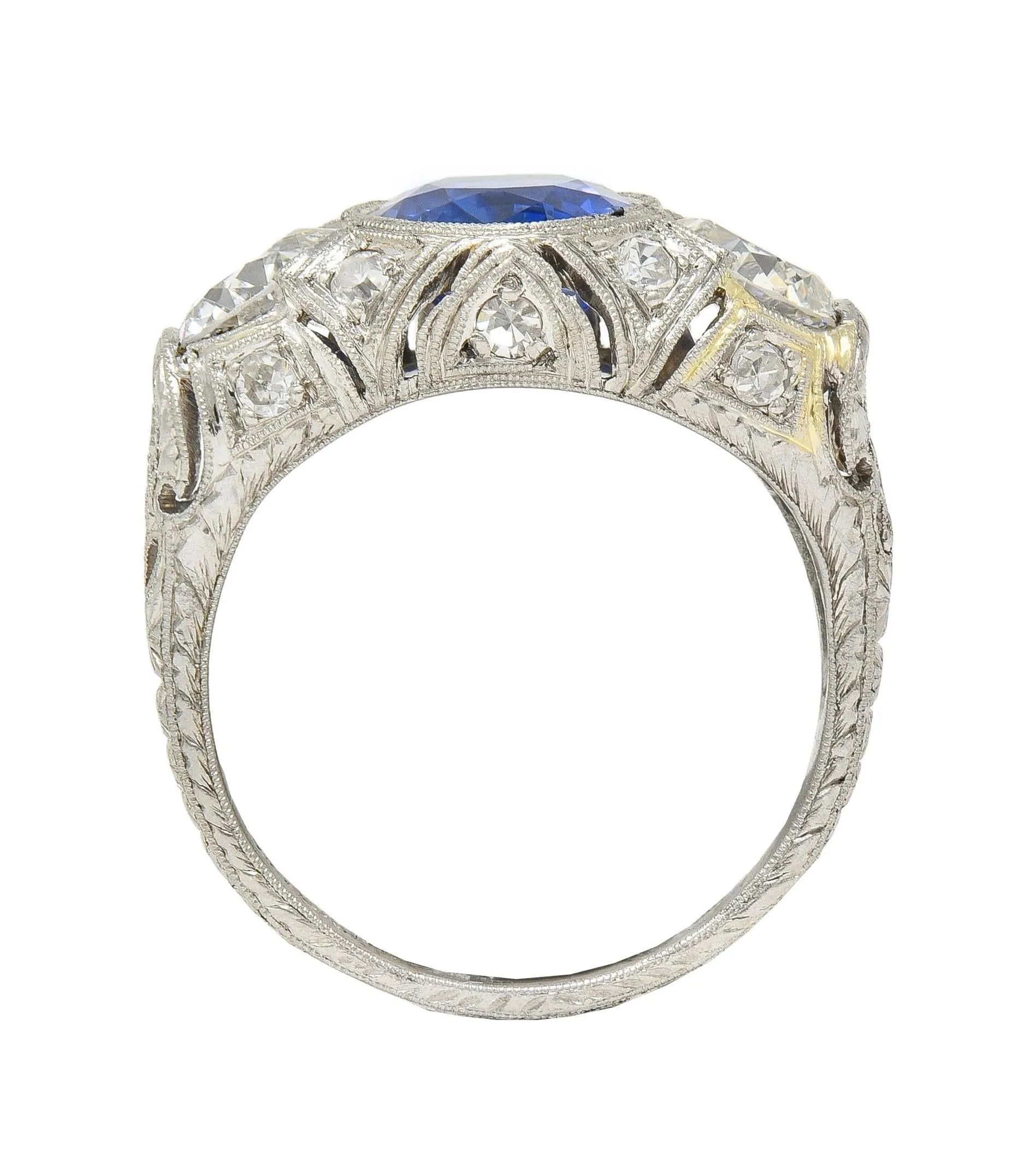 Art Deco 4.90 CTW No Heat Ceylon Sapphire Diamond Platinum Antique Three Stone Lotus Ring AGL