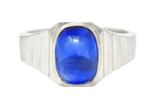 Art Deco 5.15 CTW Sapphire Cabochon 18 Karat White Gold Ring
