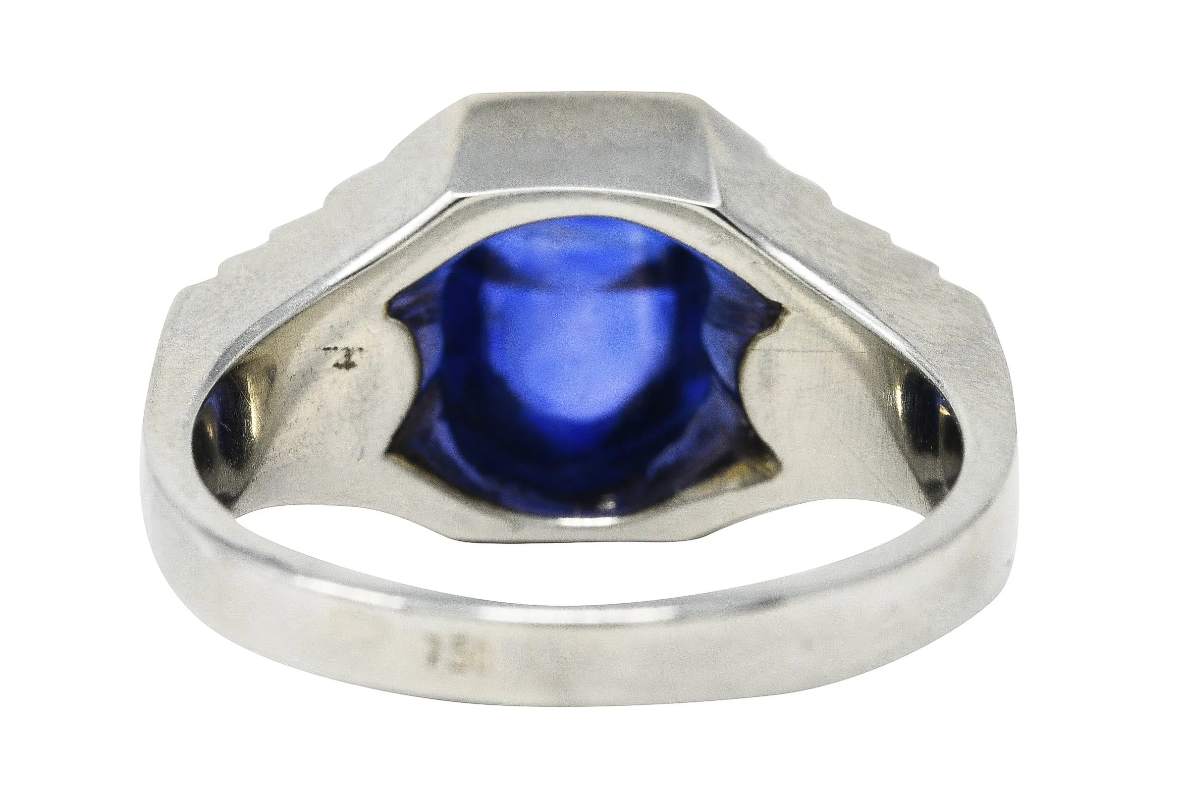 Art Deco 5.15 CTW Sapphire Cabochon 18 Karat White Gold Ring