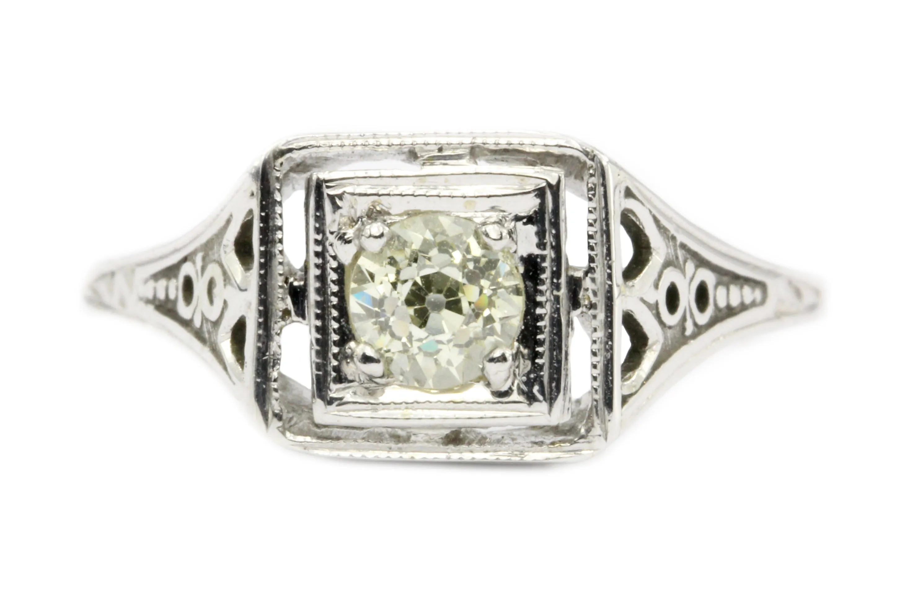 Art Deco Belais 18k White Gold .40CT Old Euro Fancy Yellow
