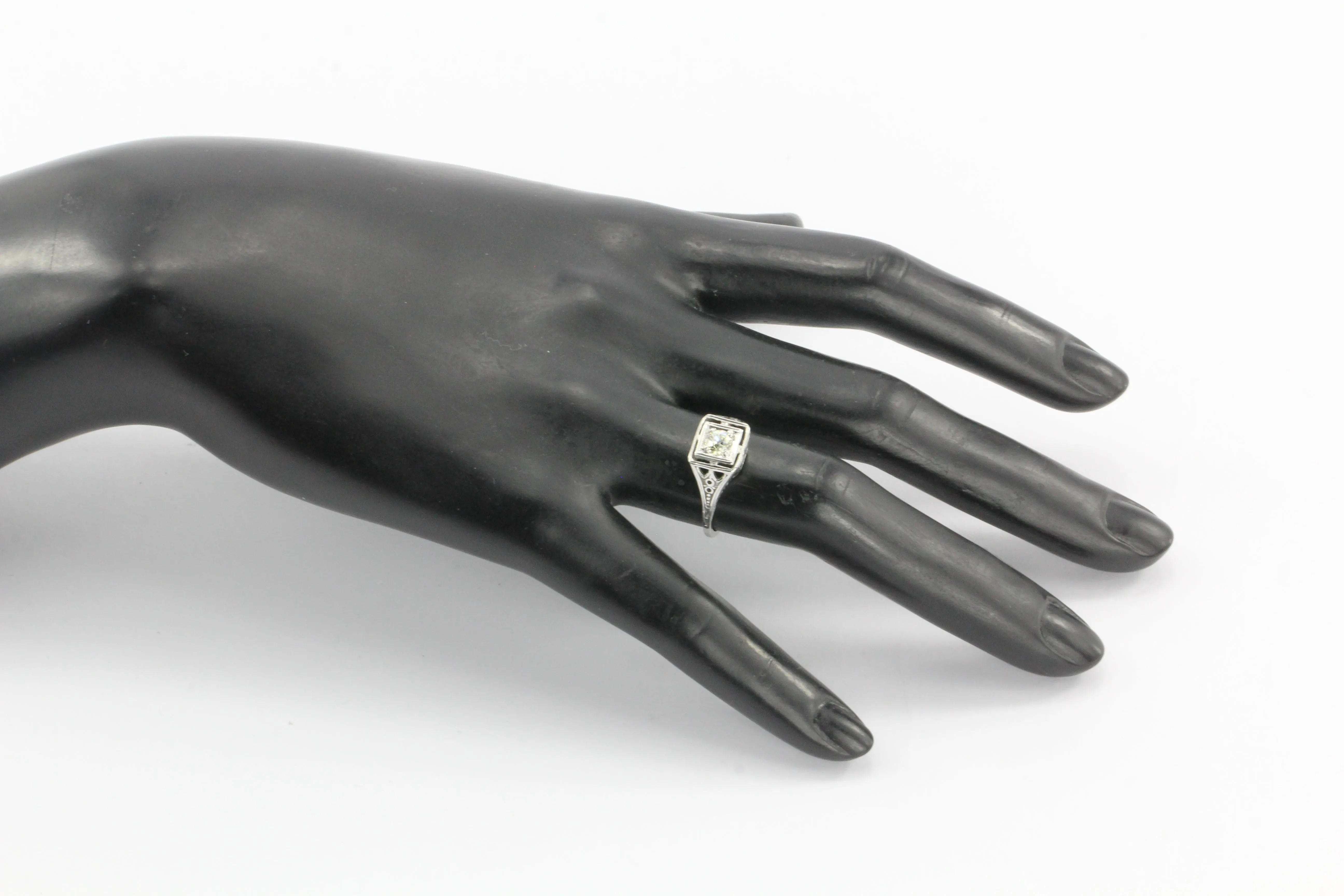 Art Deco Belais 18k White Gold .40CT Old Euro Fancy Yellow