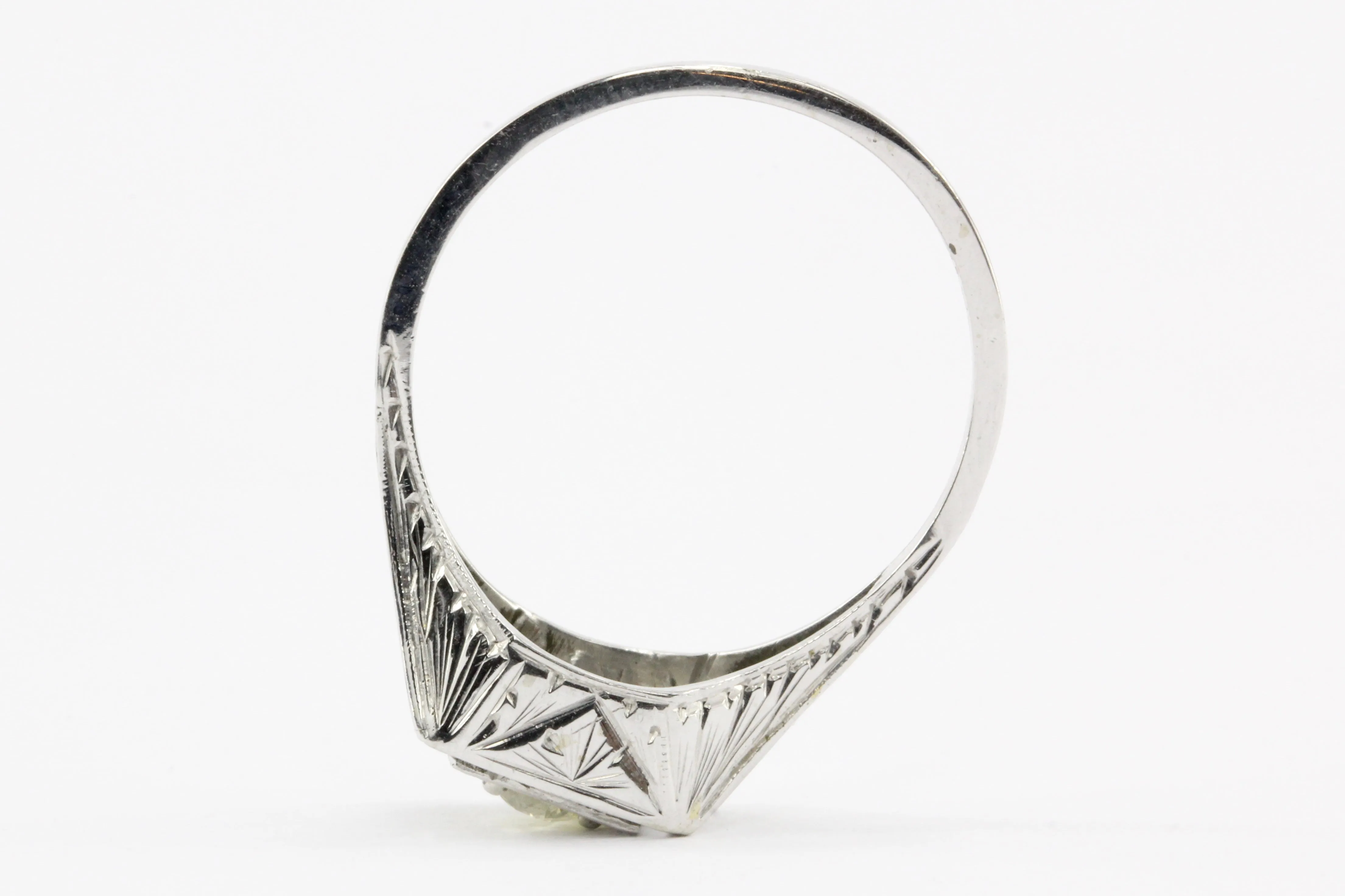 Art Deco Belais 18k White Gold .40CT Old Euro Fancy Yellow