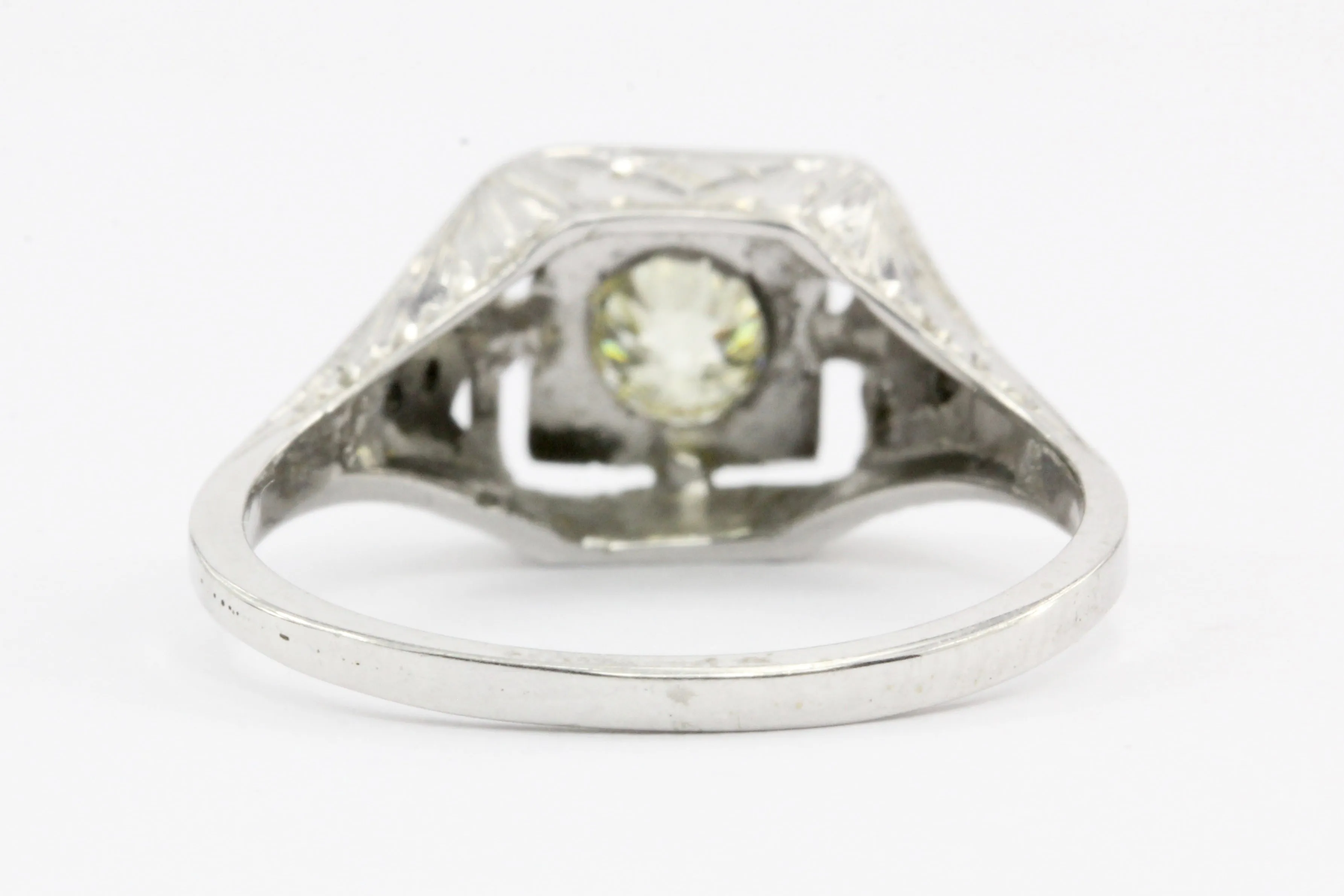 Art Deco Belais 18k White Gold .40CT Old Euro Fancy Yellow