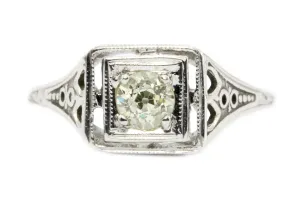 Art Deco Belais 18k White Gold .40CT Old Euro Fancy Yellow