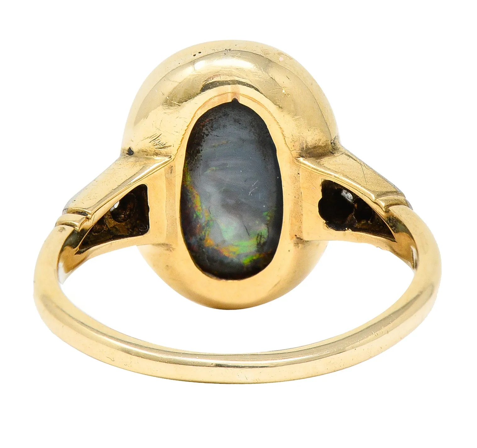 Art Deco Black Opal Diamond Platinum-Topped 14 Karat Gold Cabochon Ring