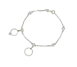 Art Deco Diamond Platinum 14 Karat White Gold Heart Wedding Engagement Charm Bracelet