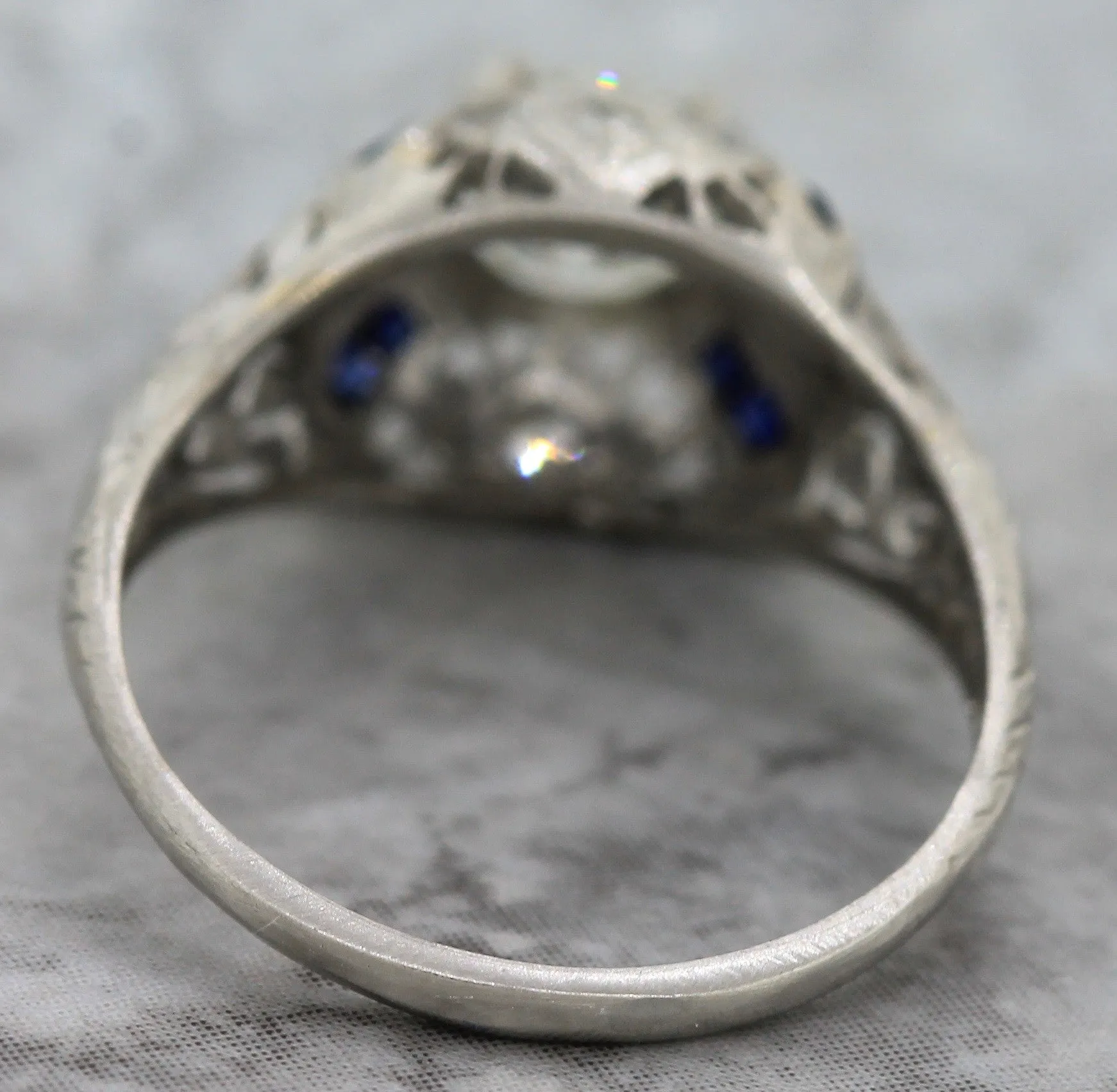 Art Deco Filigree Platinum 0.80ctw Diamond Sapphire Engagement Ring EGL USA