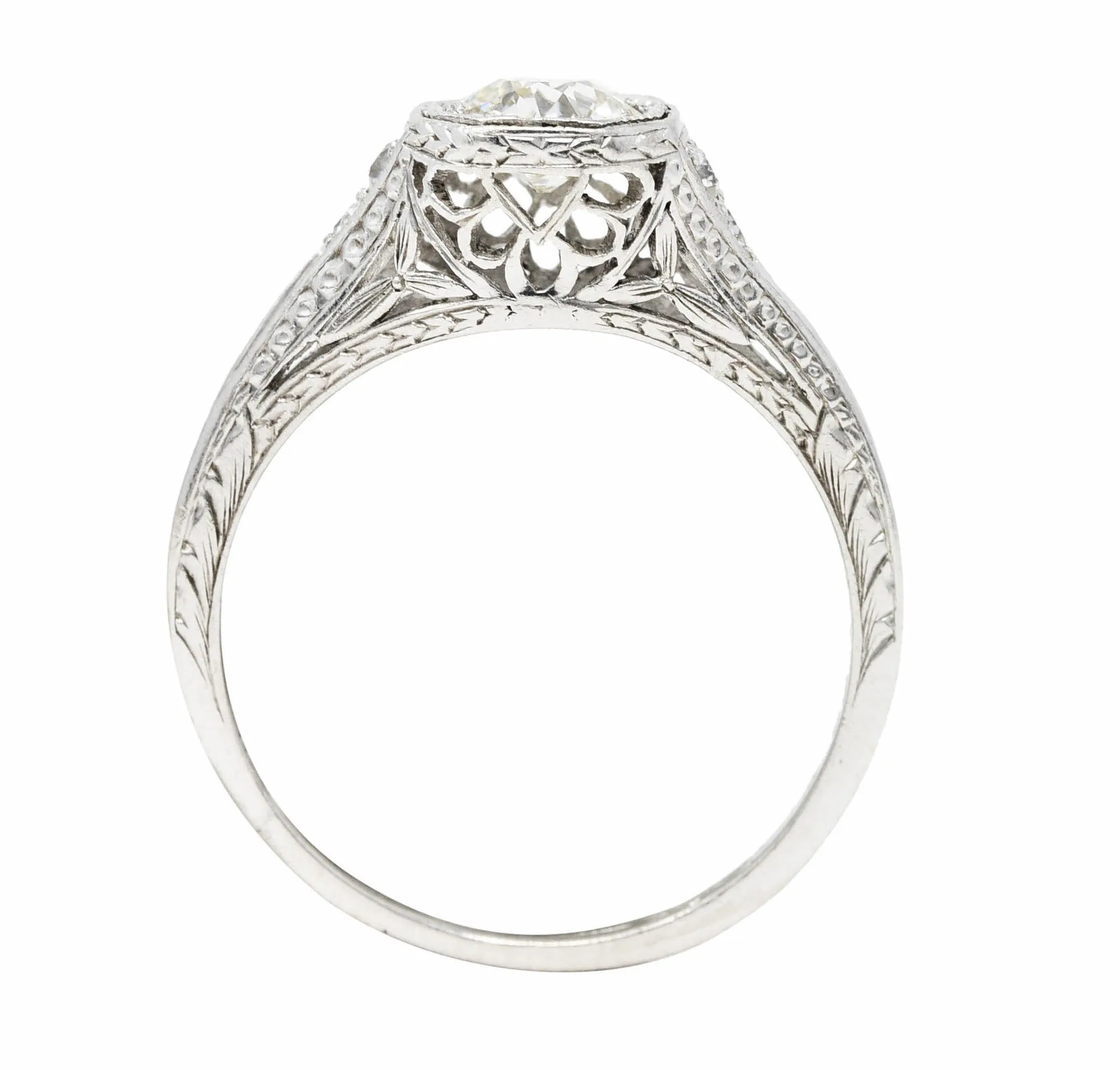 Art Deco Old European Cut Diamond Platinum Floral Antique Engagement Ring
