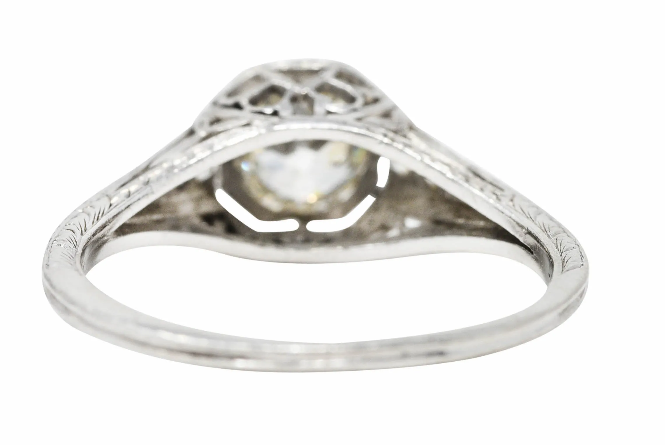 Art Deco Old European Cut Diamond Platinum Floral Antique Engagement Ring