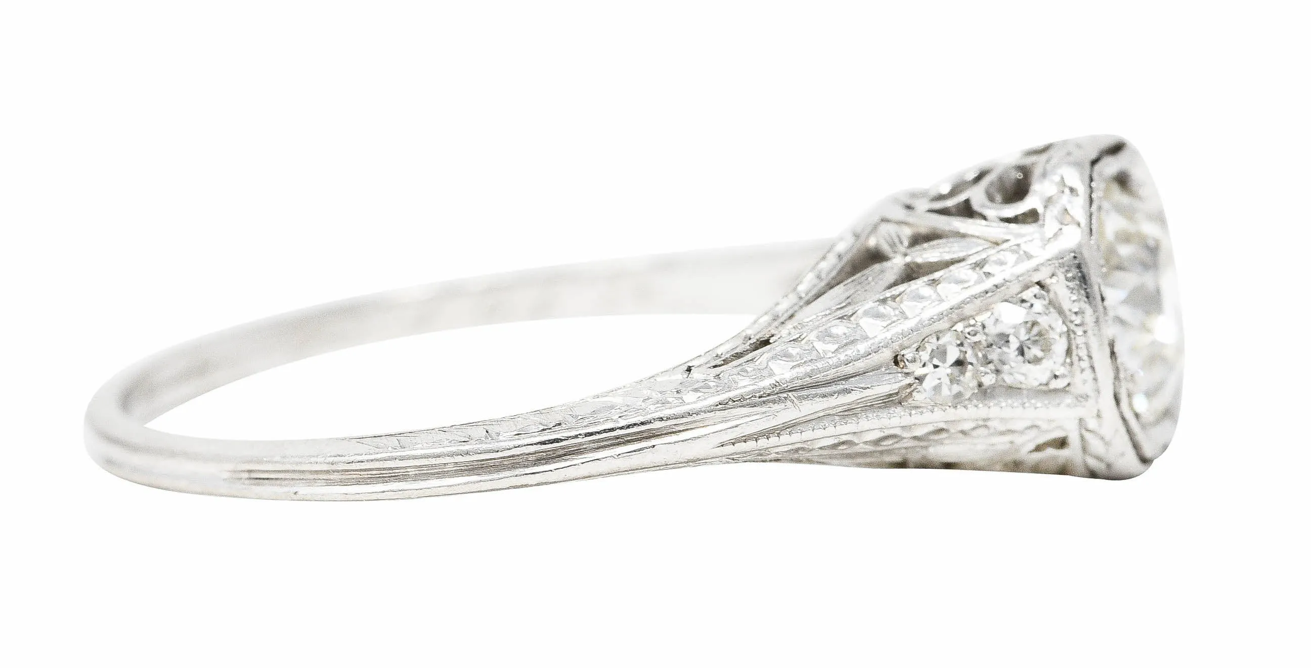 Art Deco Old European Cut Diamond Platinum Floral Antique Engagement Ring