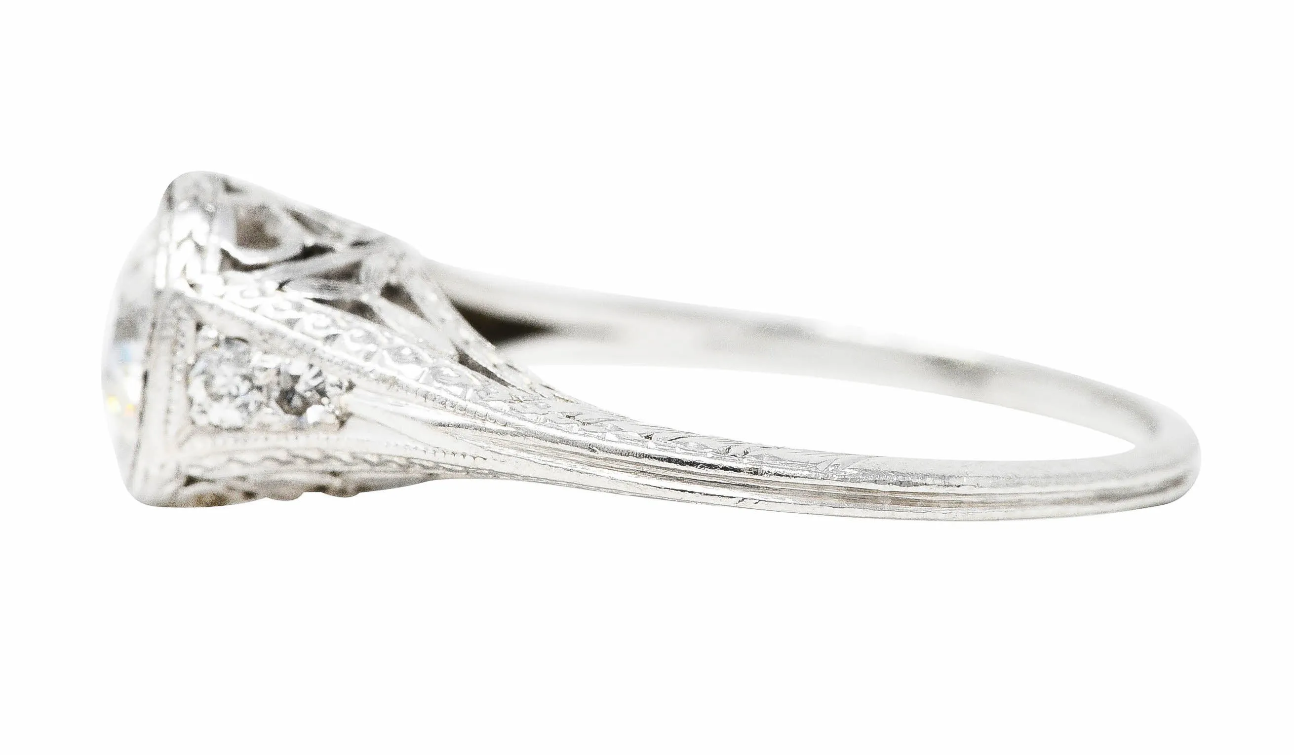 Art Deco Old European Cut Diamond Platinum Floral Antique Engagement Ring