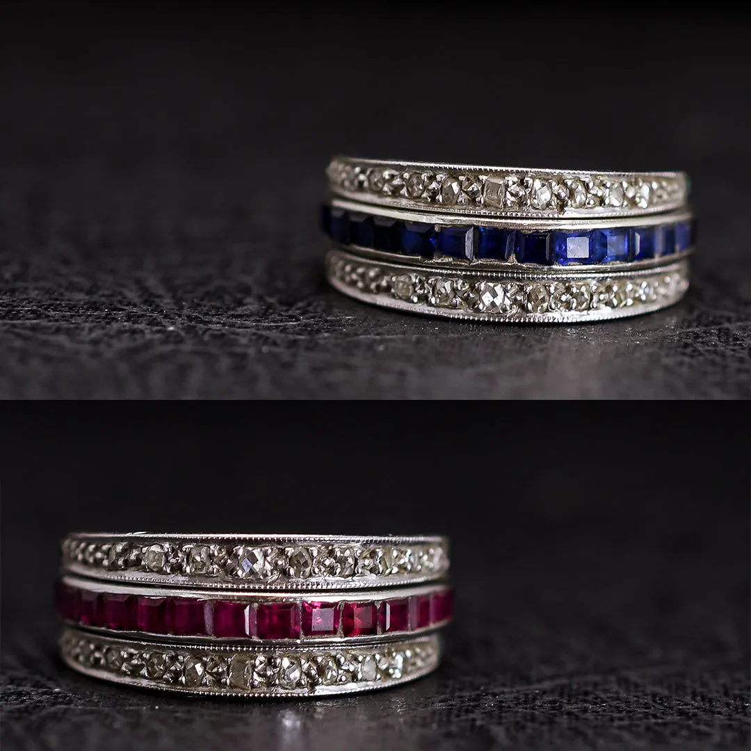 Art Deco Ruby, Sapphire & Diamond "Day & Night" Eternity Ring