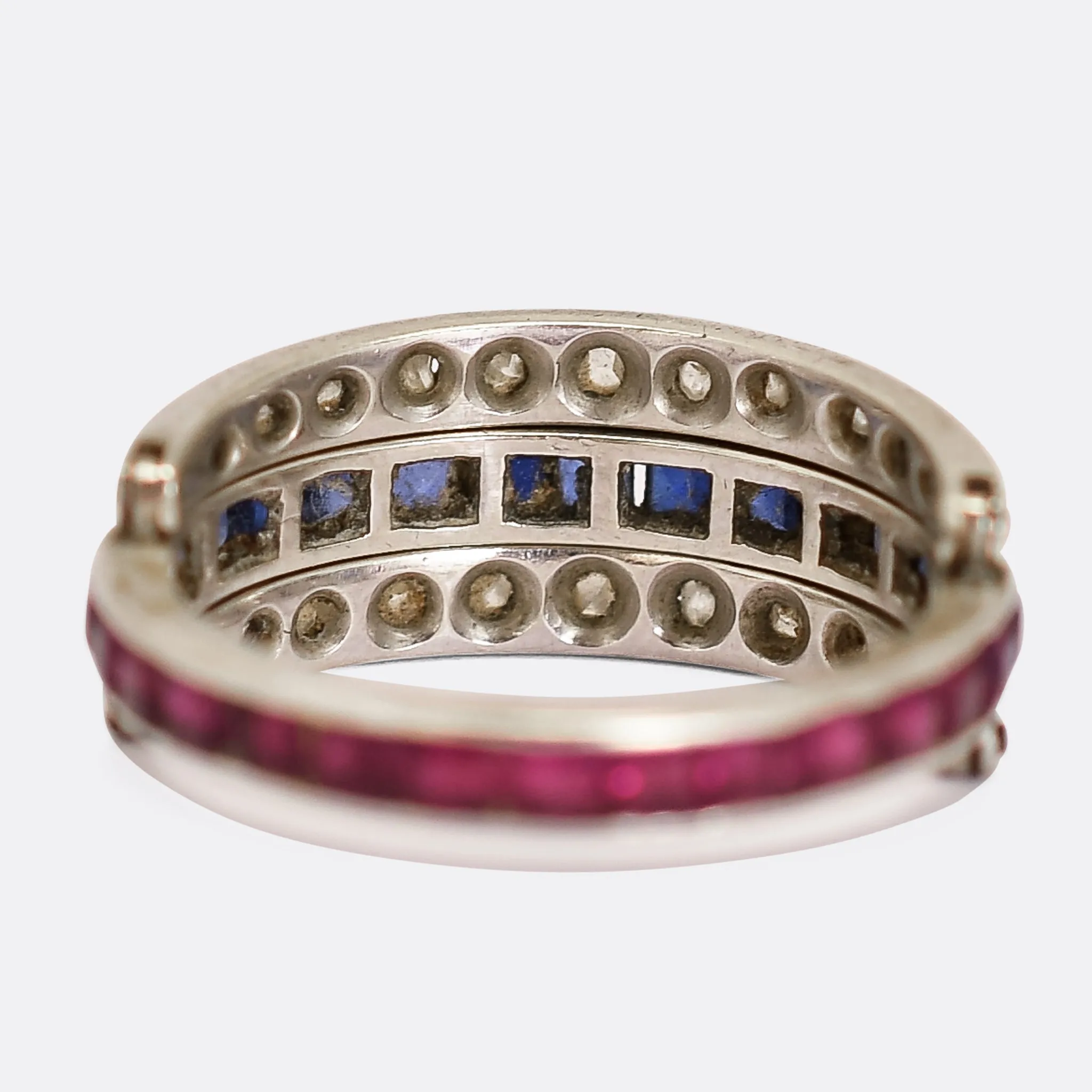 Art Deco Ruby, Sapphire & Diamond "Day & Night" Eternity Ring