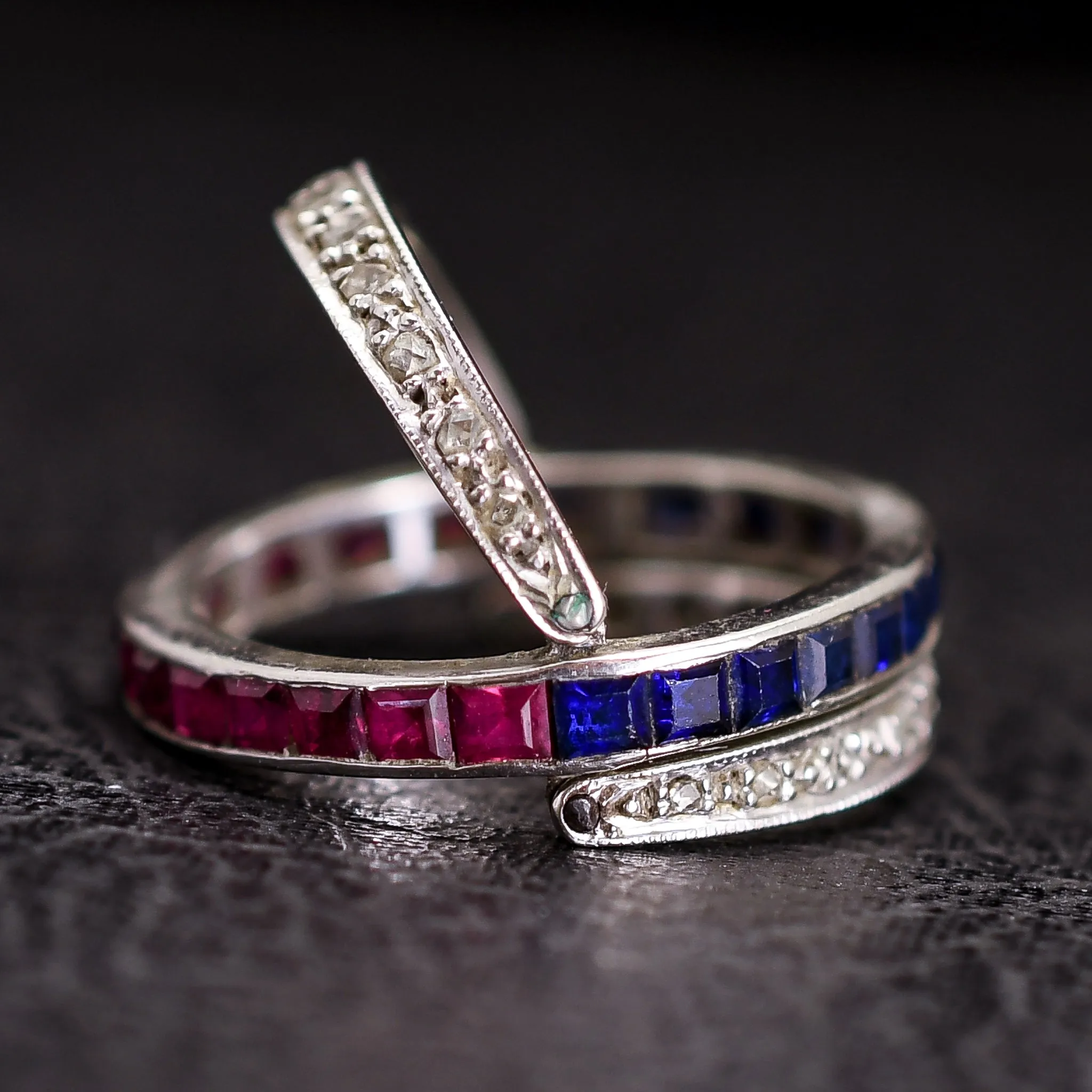 Art Deco Ruby, Sapphire & Diamond "Day & Night" Eternity Ring