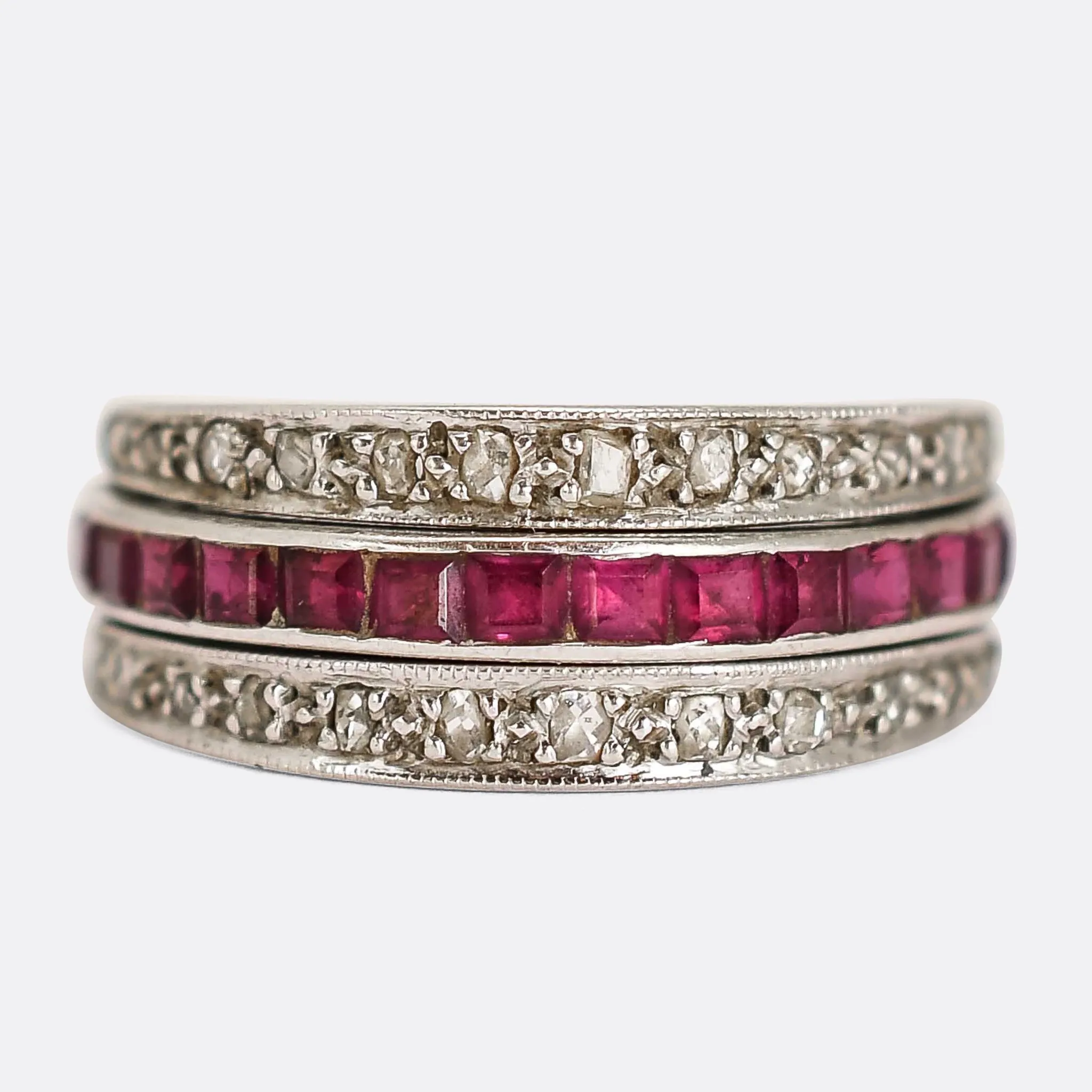 Art Deco Ruby, Sapphire & Diamond "Day & Night" Eternity Ring