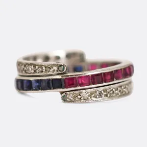 Art Deco Ruby, Sapphire & Diamond "Day & Night" Eternity Ring