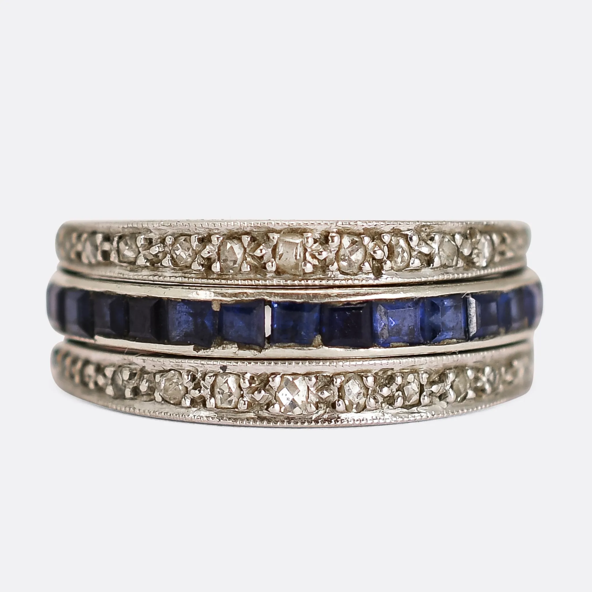 Art Deco Ruby, Sapphire & Diamond "Day & Night" Eternity Ring