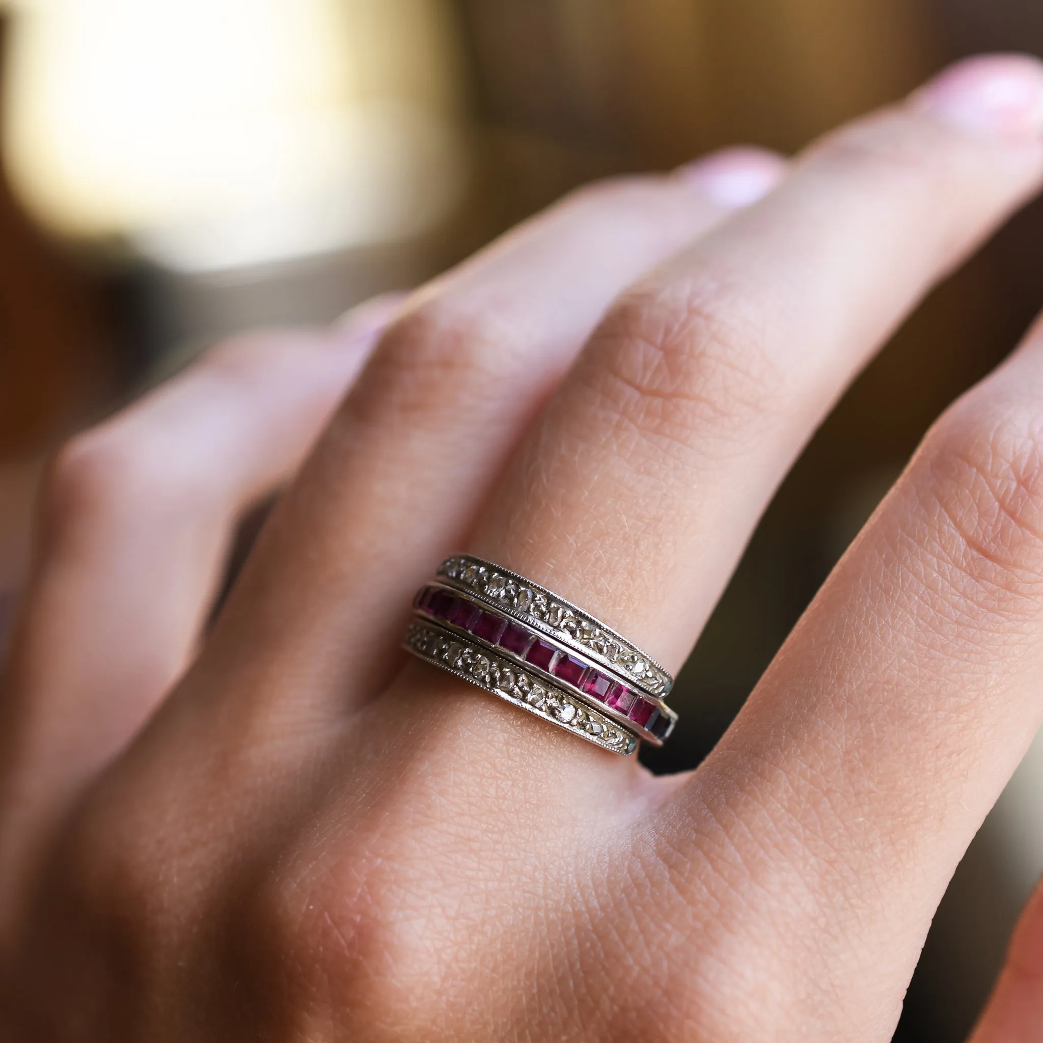 Art Deco Ruby, Sapphire & Diamond "Day & Night" Eternity Ring