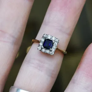 Art Deco Sapphire & Diamond Square Cluster Ring