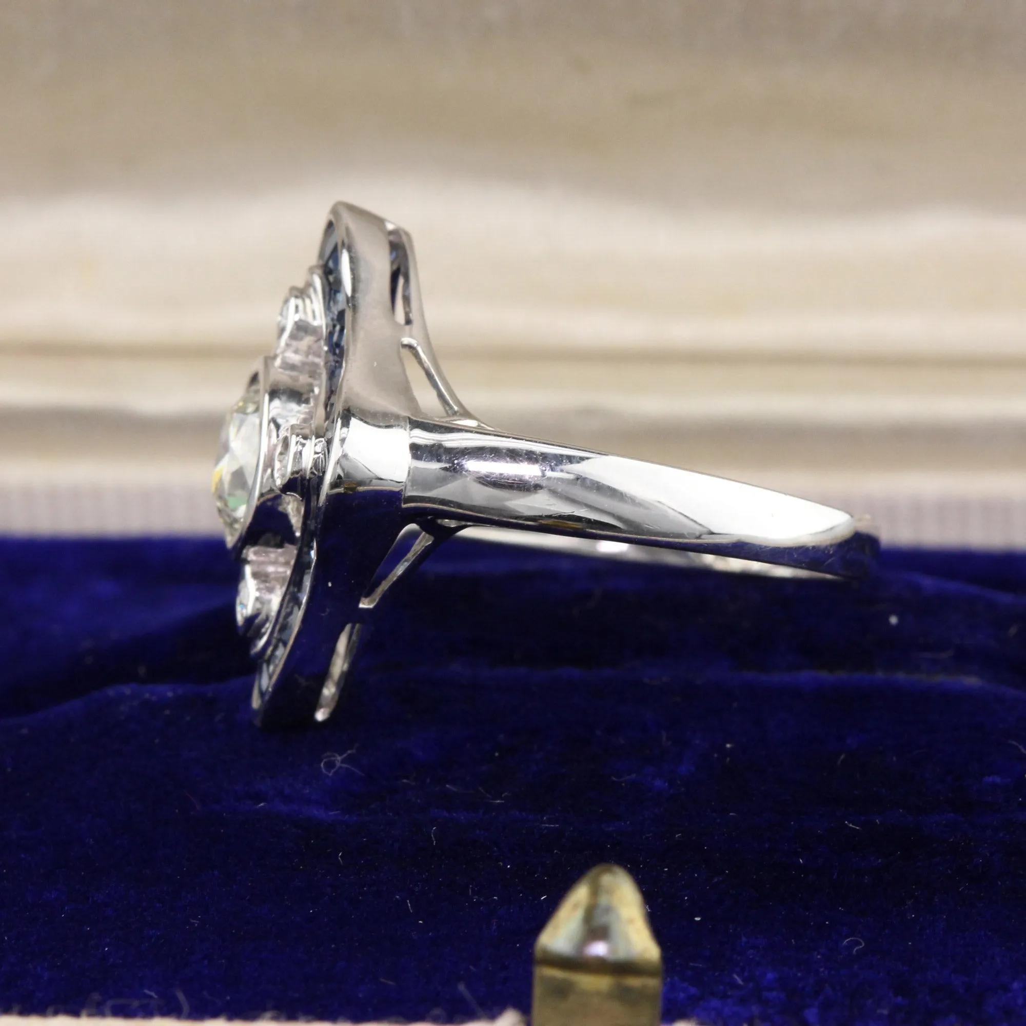 Art Deco Style 18K White Gold Diamond and Sapphire Ring