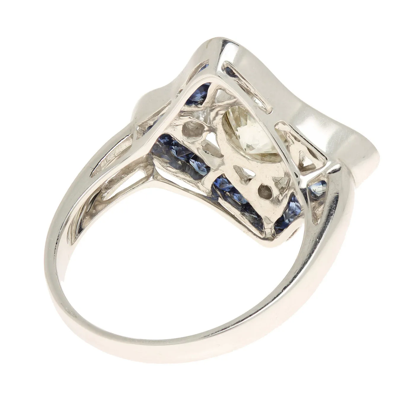 Art Deco Style 18K White Gold Diamond and Sapphire Ring